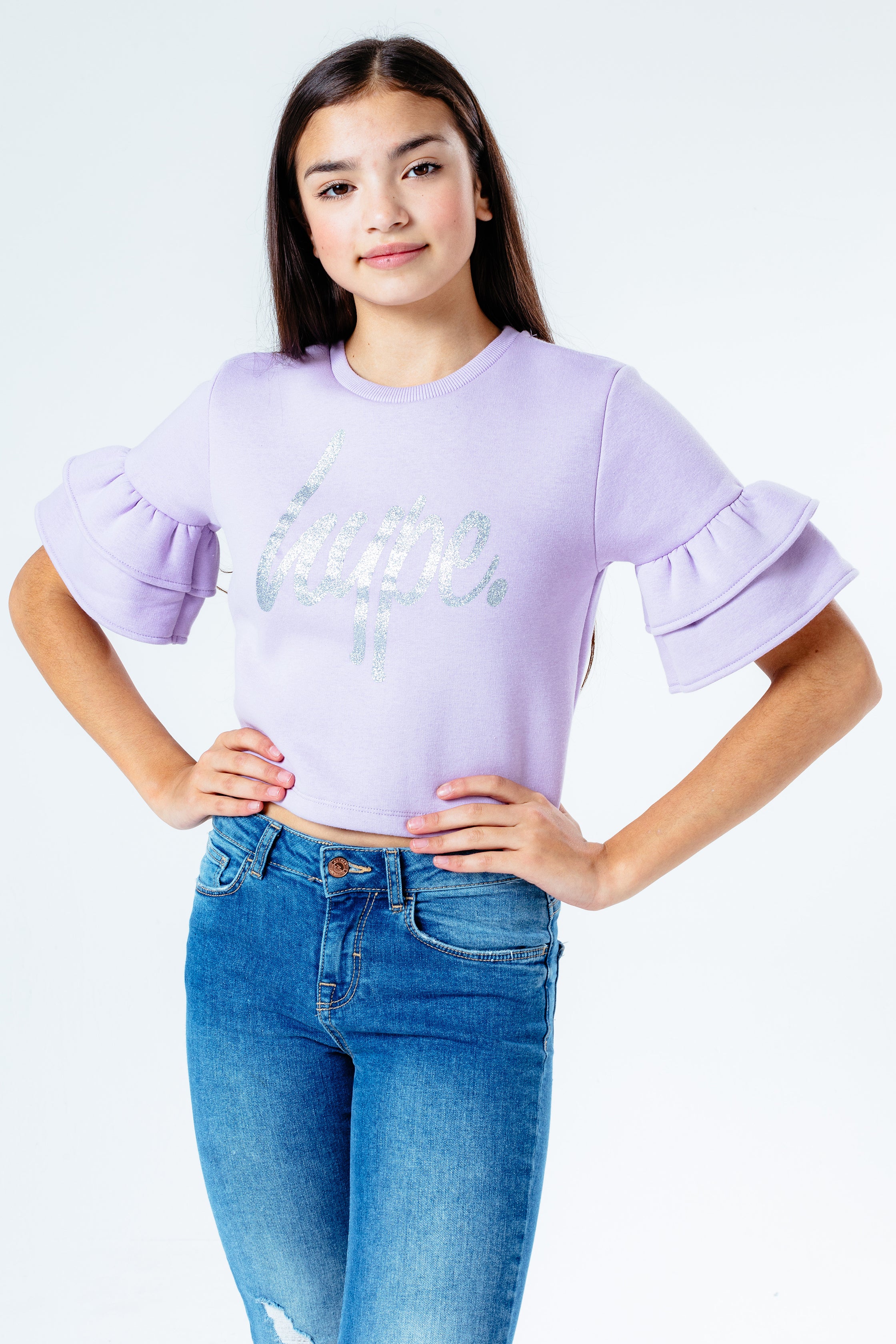 hype lilac glitter script frill girls t-shirt