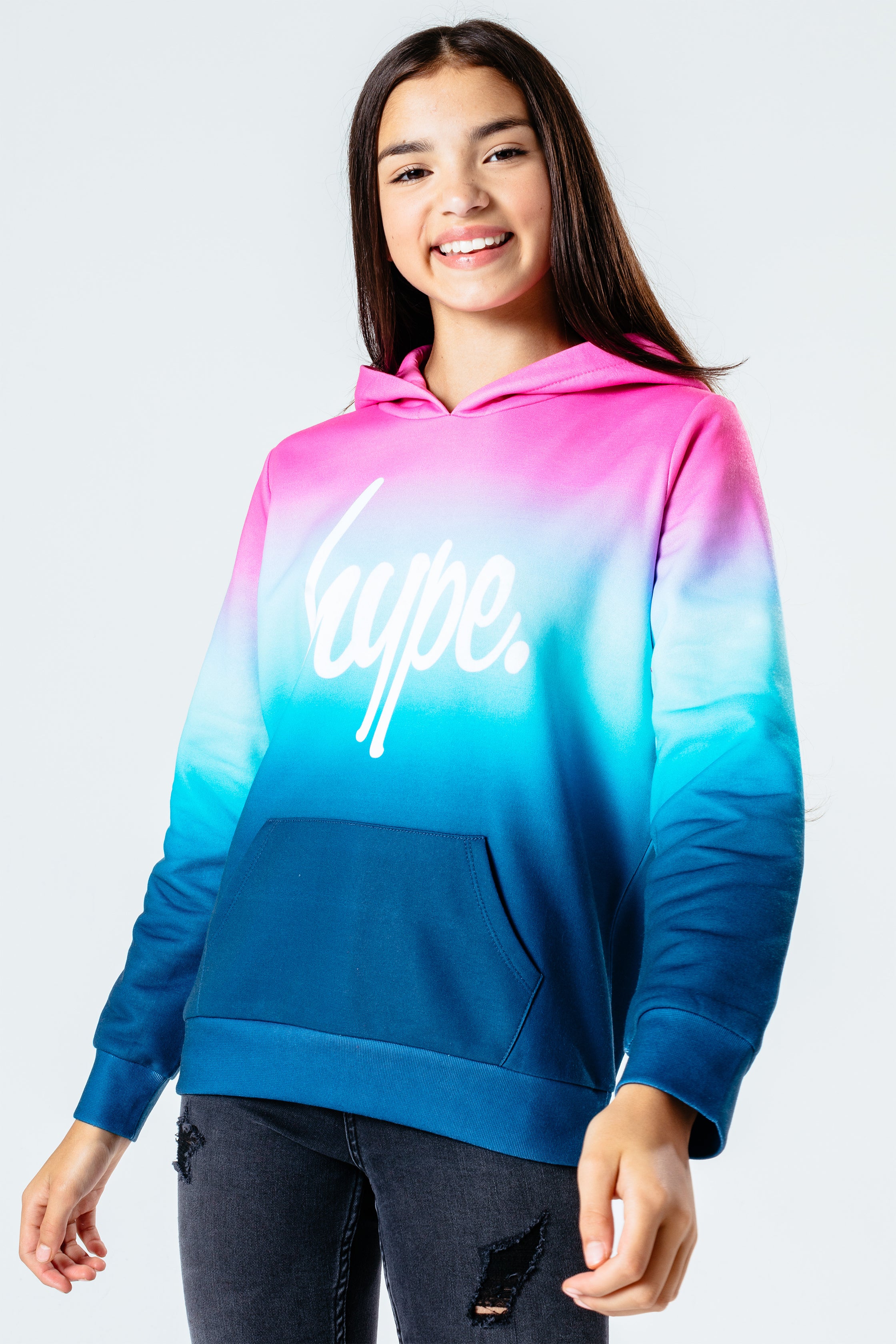 hype pink & blue fade girls pullover hoodie