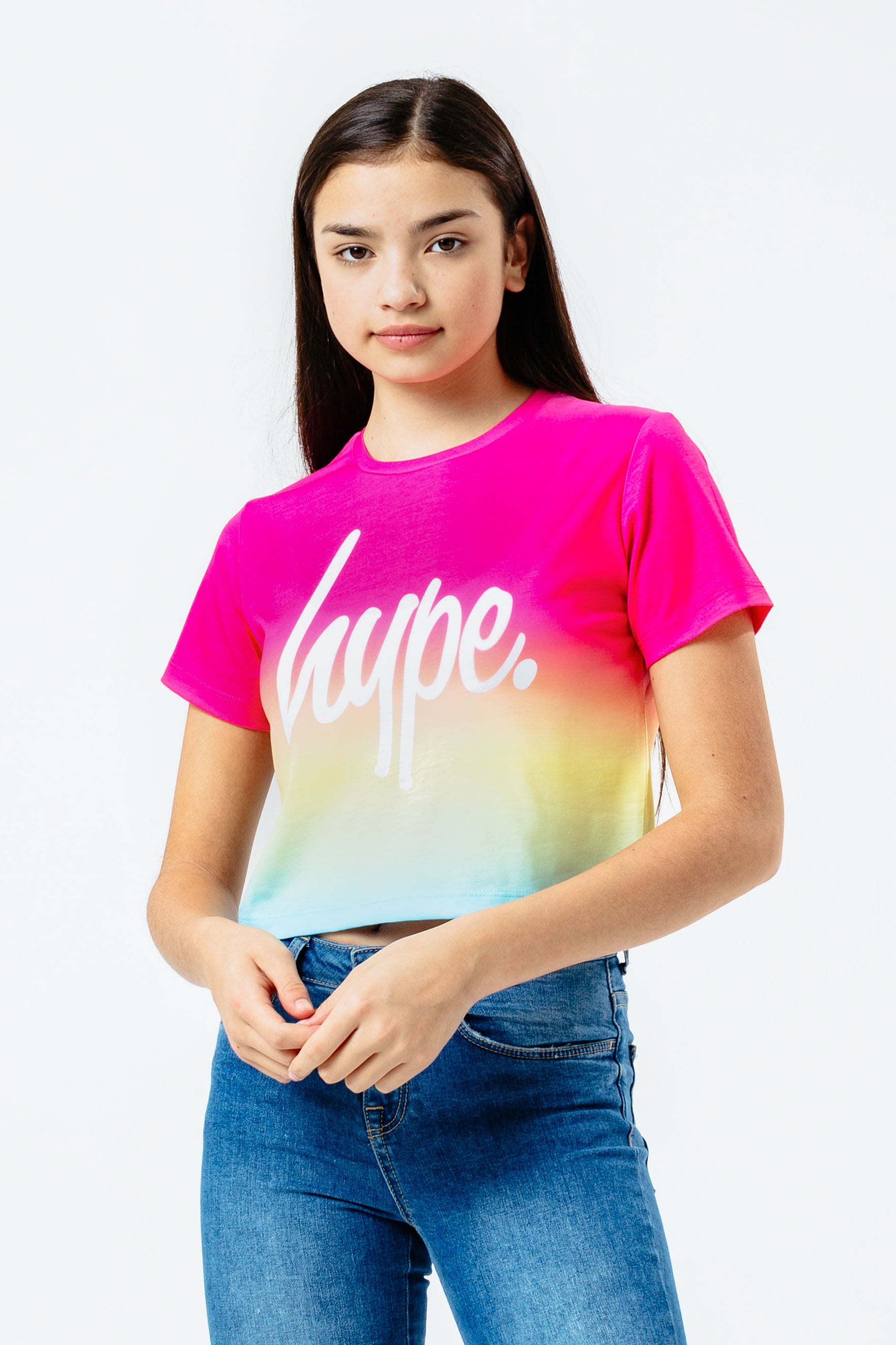 hype rainbow fade girls crop t-shirt