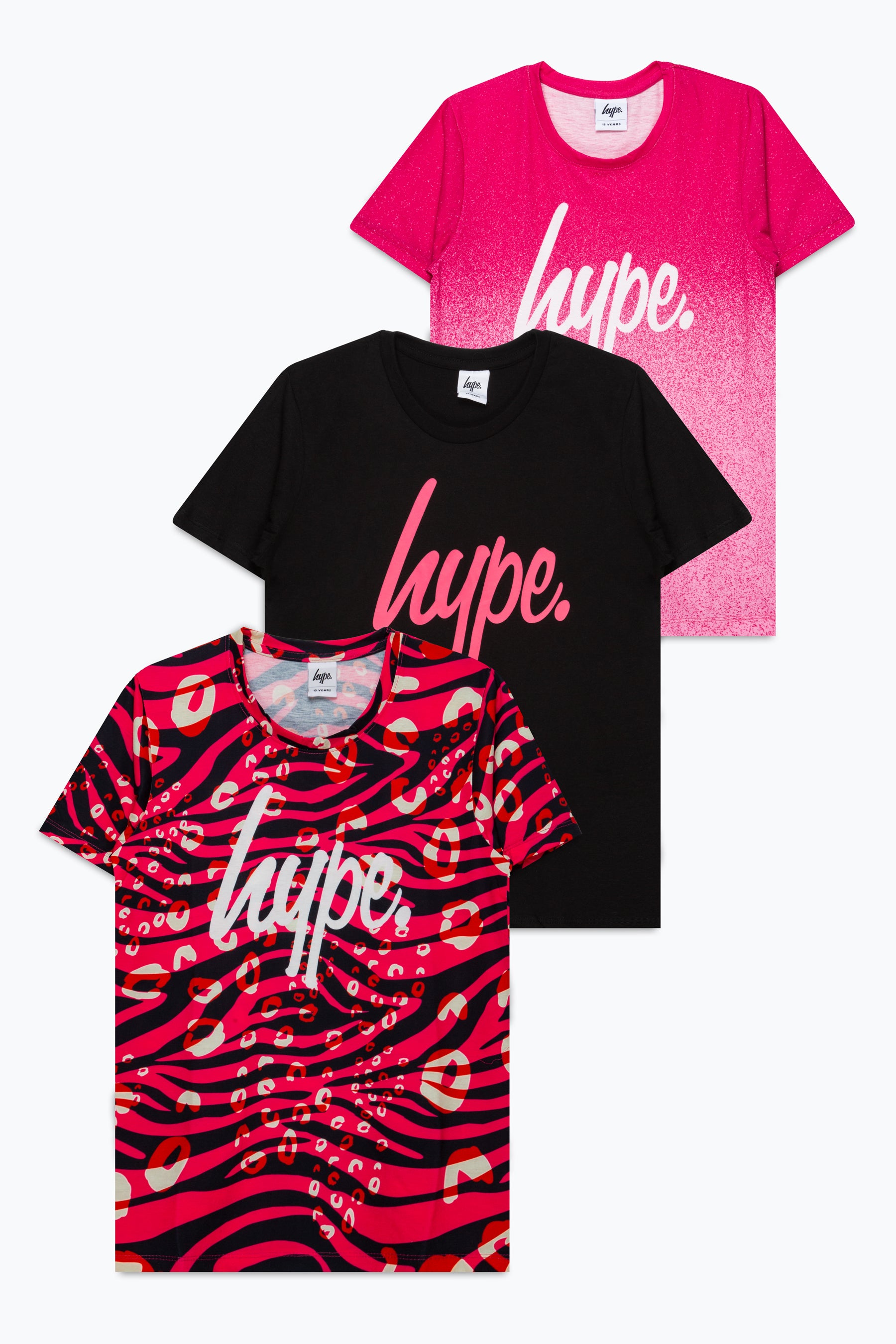 hype three pack pink/black/zebra girls t-shirt