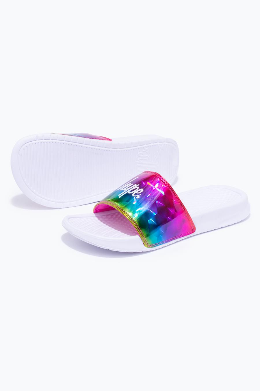 HYPE RAINBOW HOLOGRAPHIC SCRIPT SLIDERS 