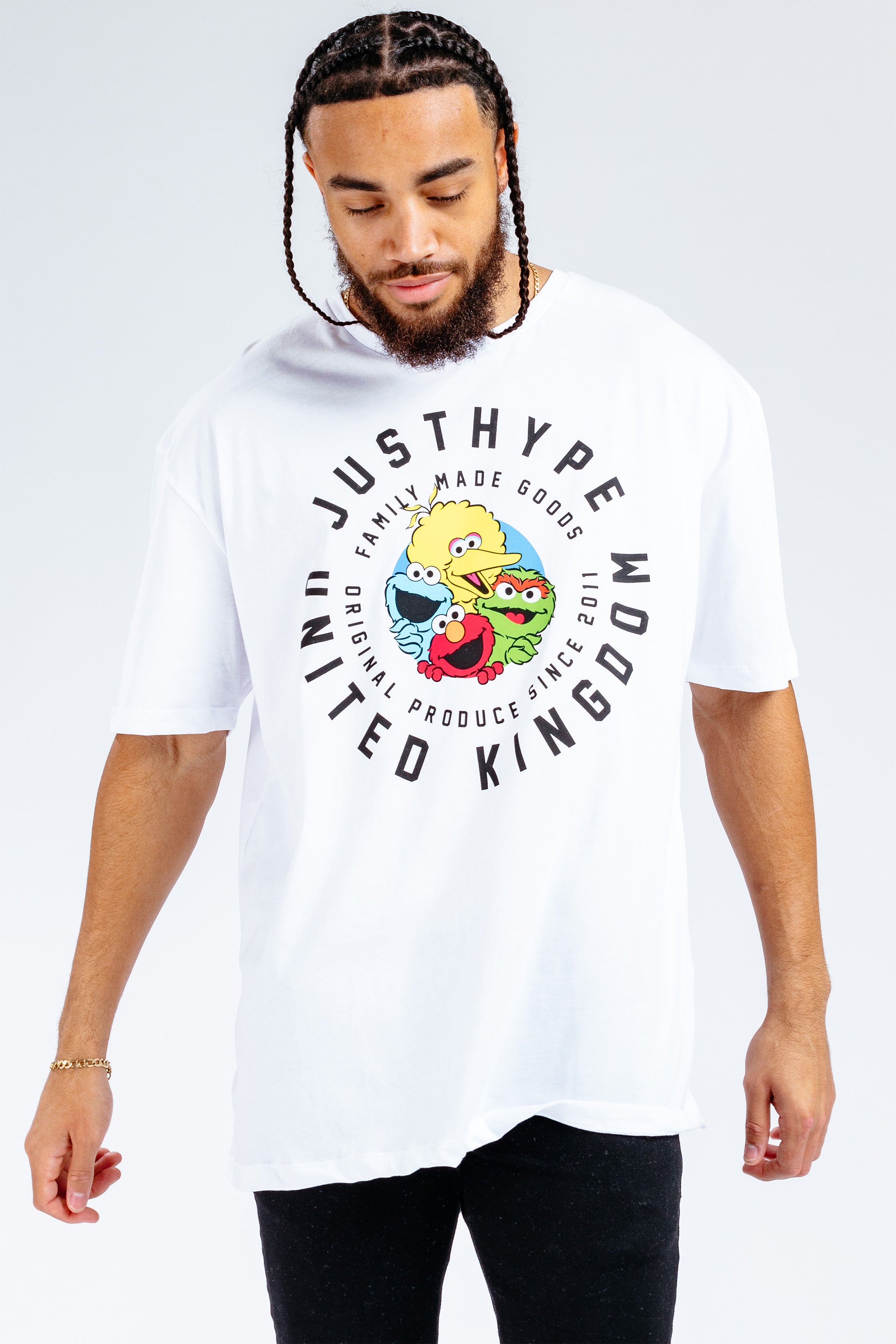 HYPE X SESAME STREET WHITE COG CHARACTER ADULT T-SHIRT