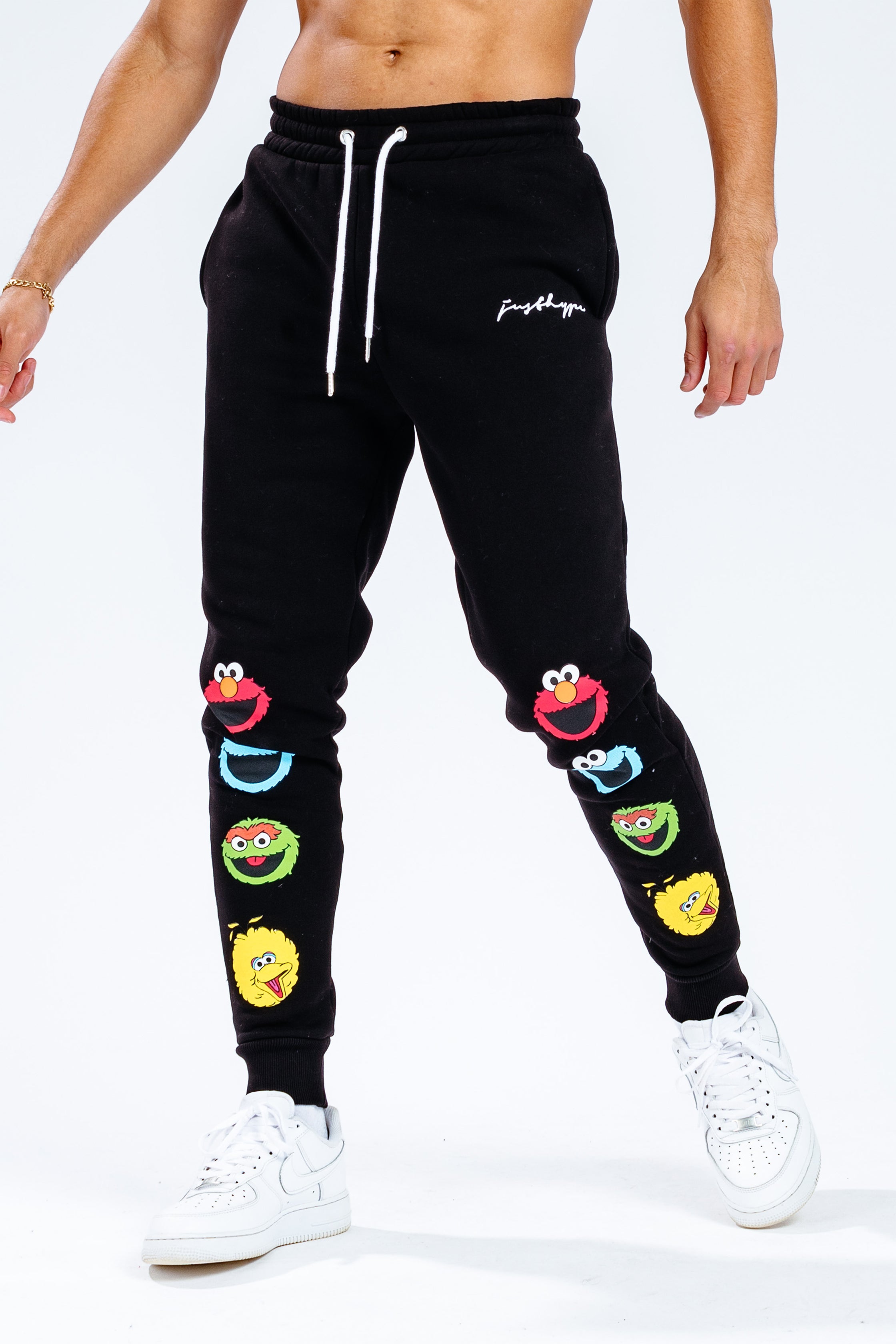 HYPE X SESAME STREET BLACK SCRIBBLE LOGO CHARACTER ADULT JOGGERS