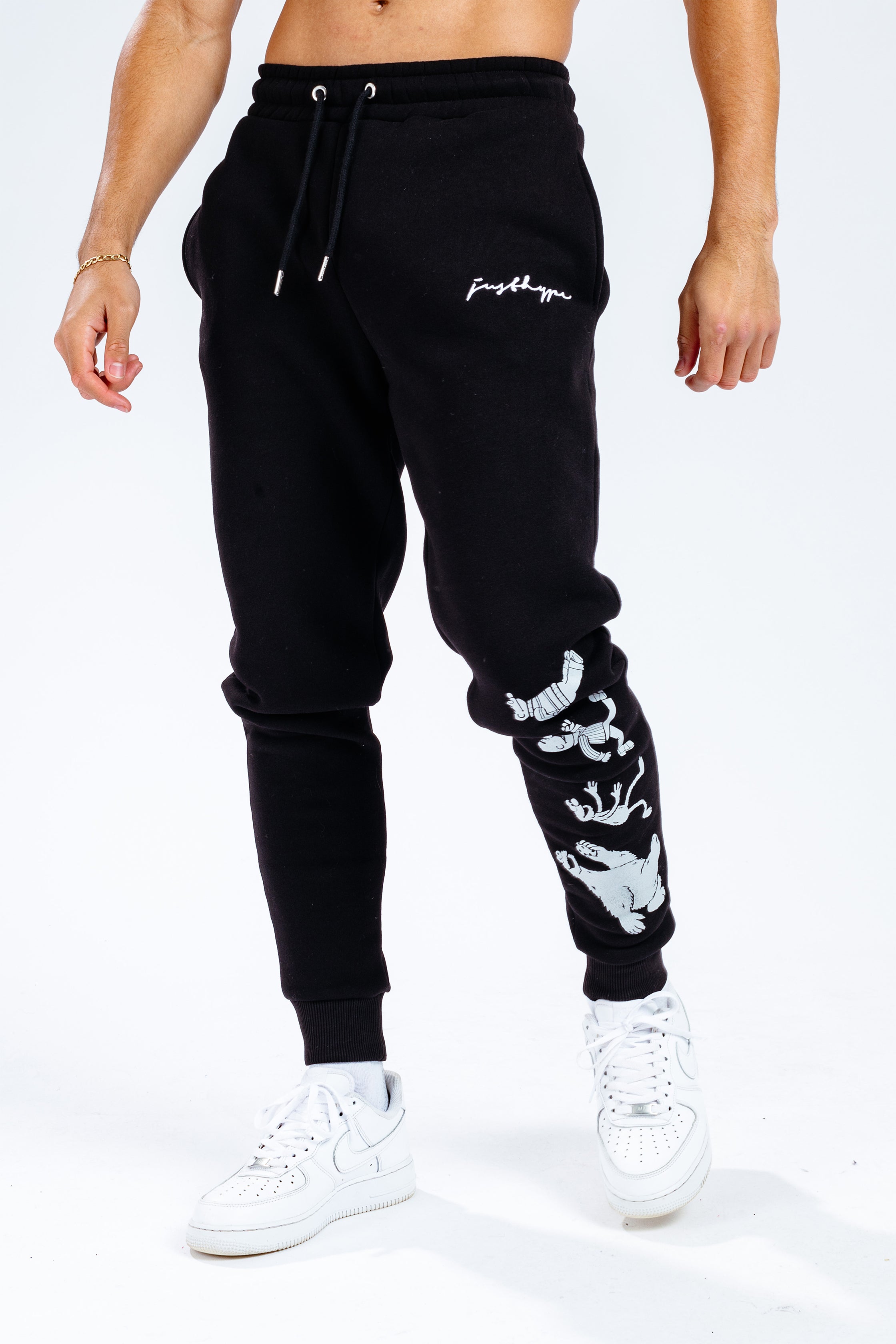 HYPE X SESAME STREET BLACK SCRIBBLE LOGO TAPED CHARACTER ADULT JOGGERS