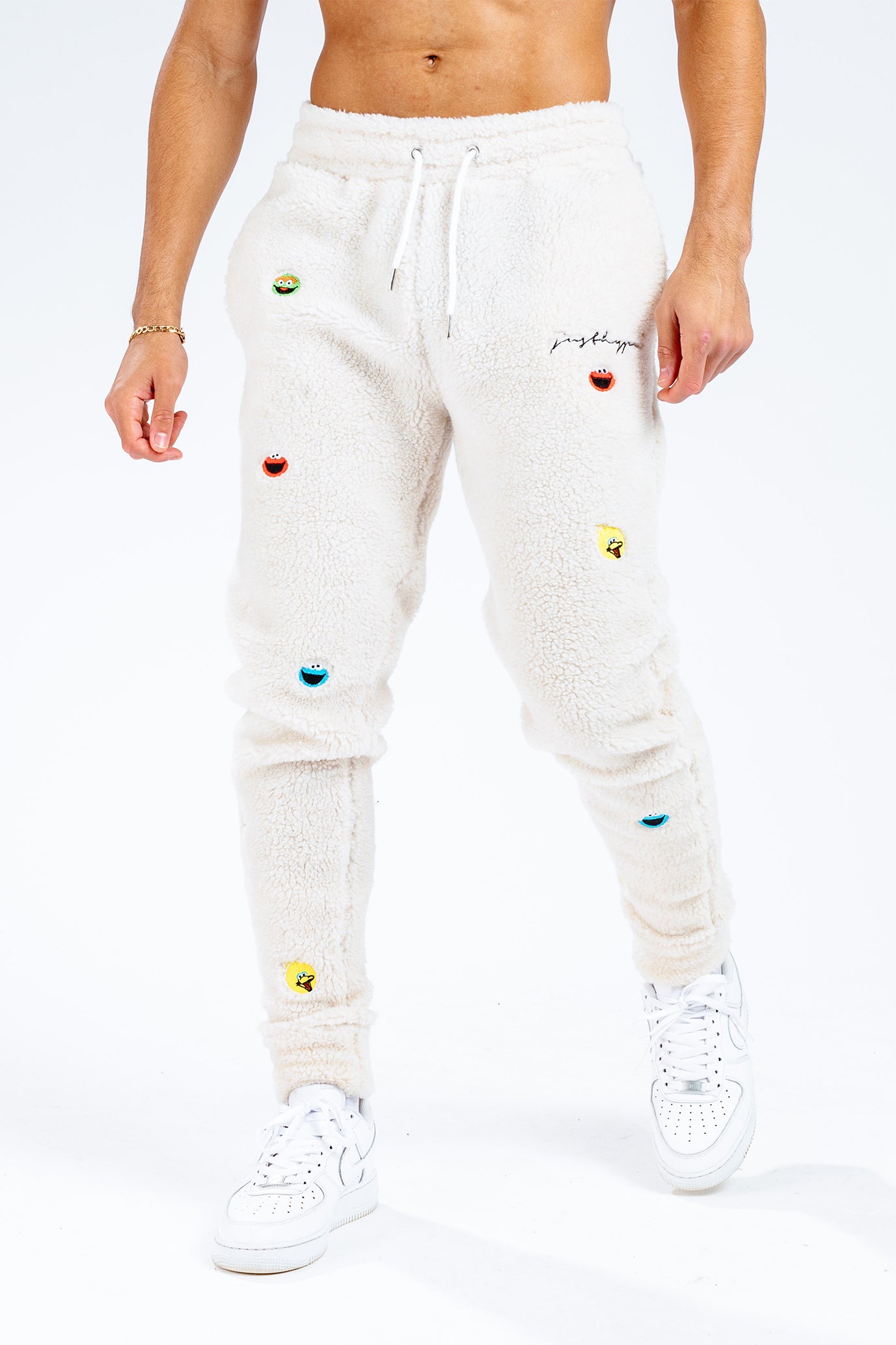 HYPE X SESAME STREET SCRIBBLE BEIGE SHERPA ADULT JOGGERS