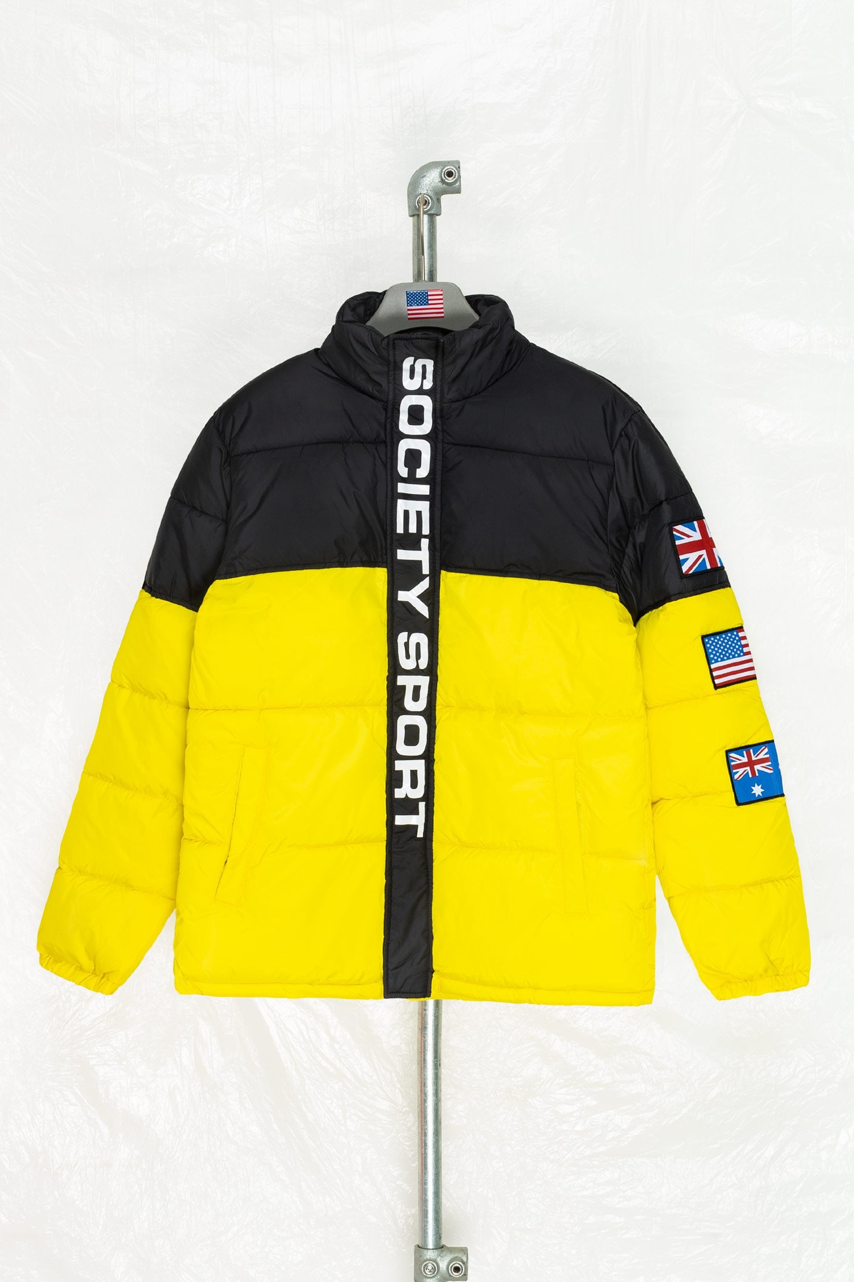 society sport black/yellow flags puffer jacket