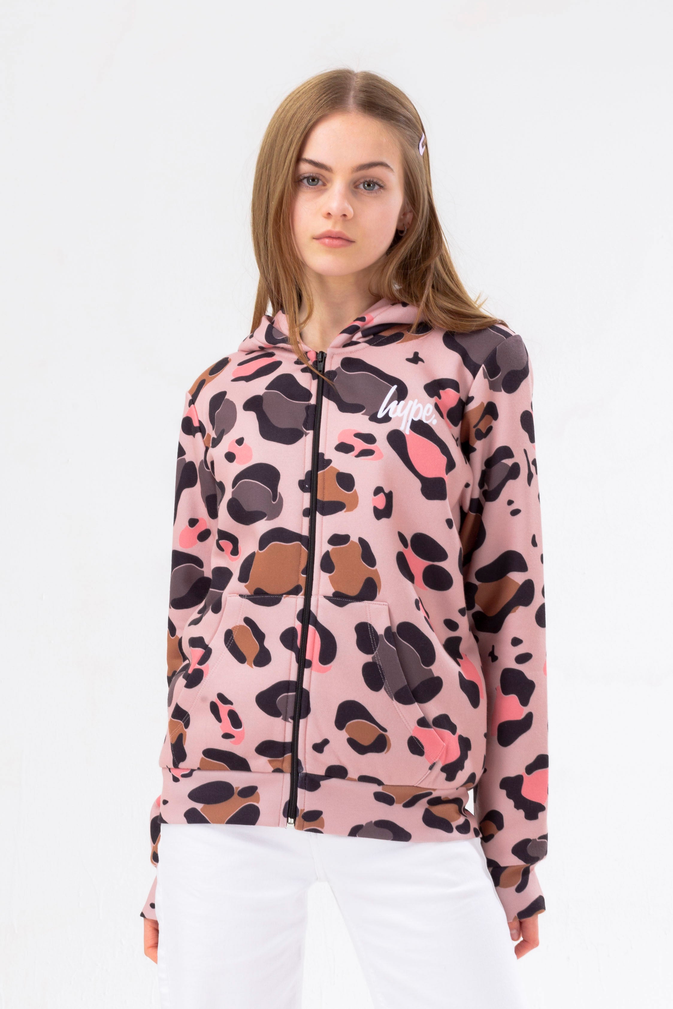 hype girls pink jaguar script zip hoodie