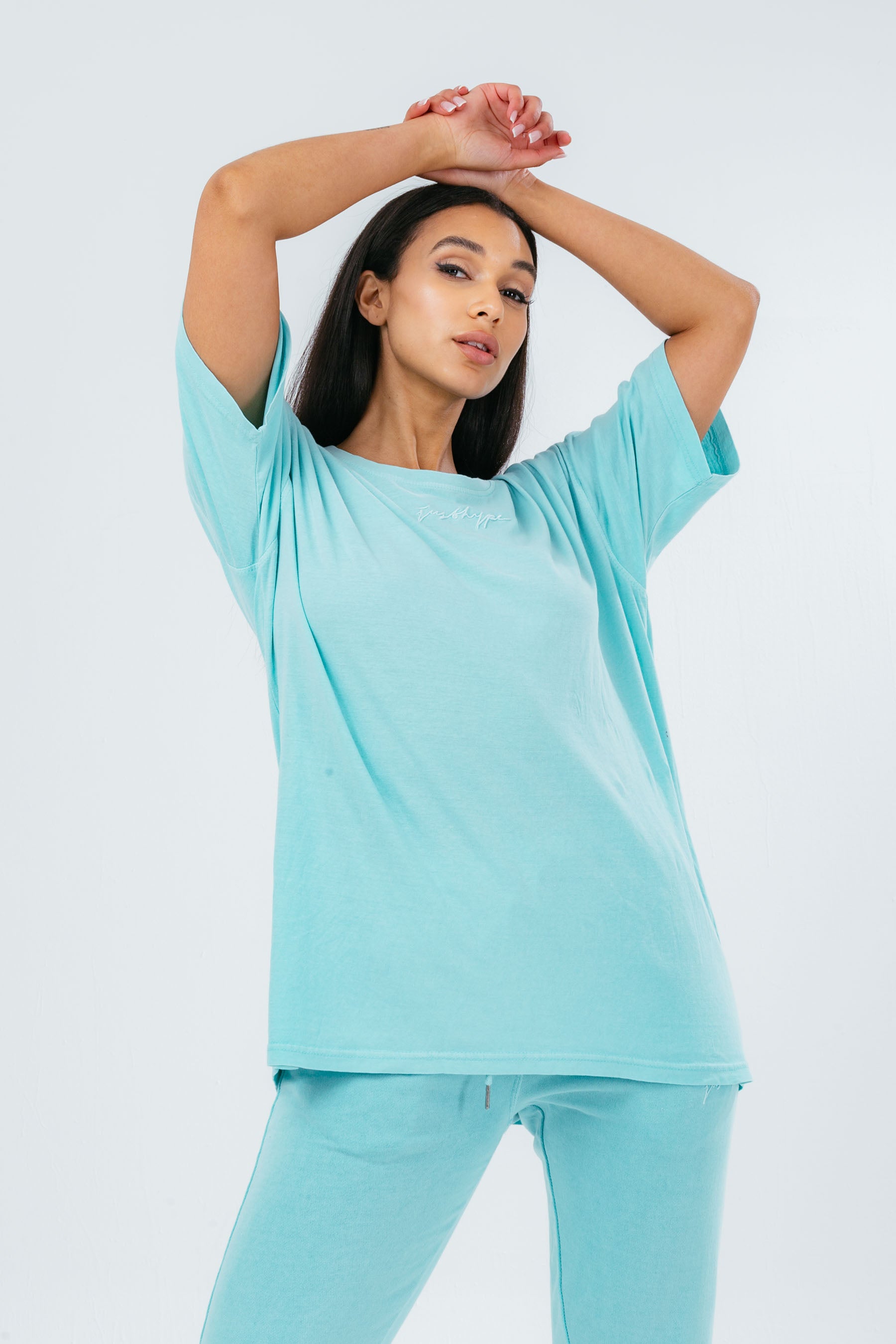 hype washed mint scribble logo women’s oversized t-shirt
