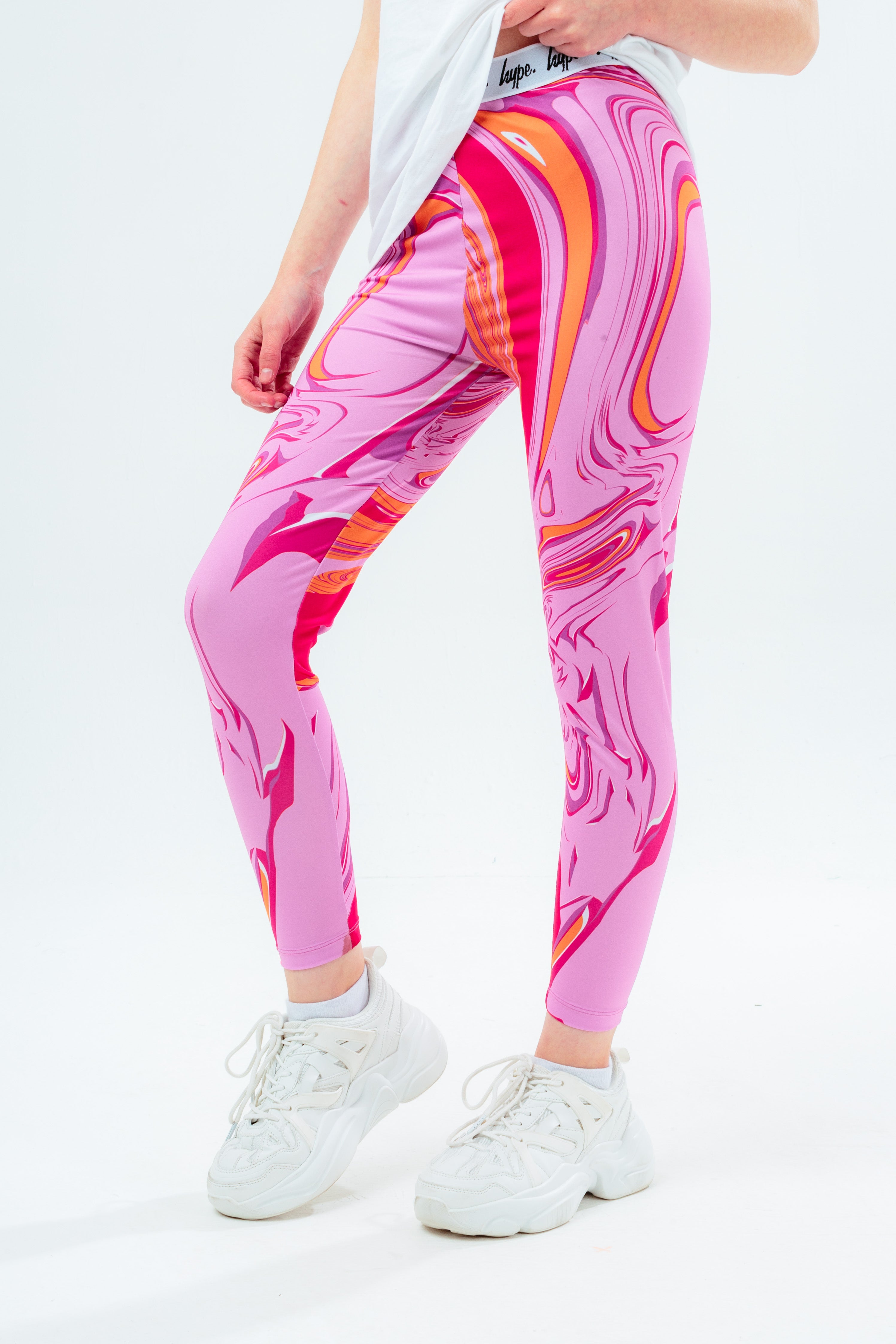 hype girls pink marble script leggings