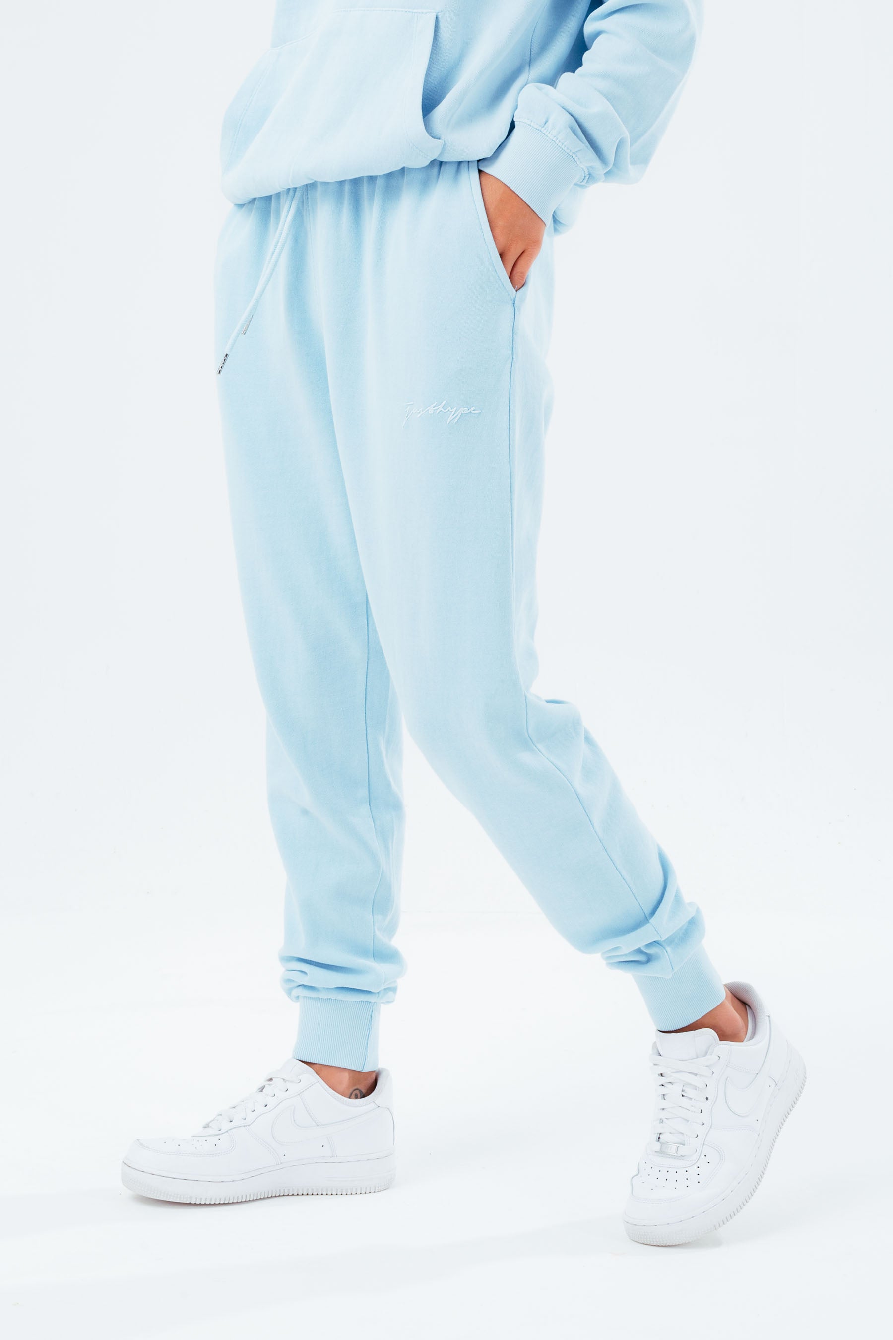 hype washed baby blue scribble logo women’s joggers