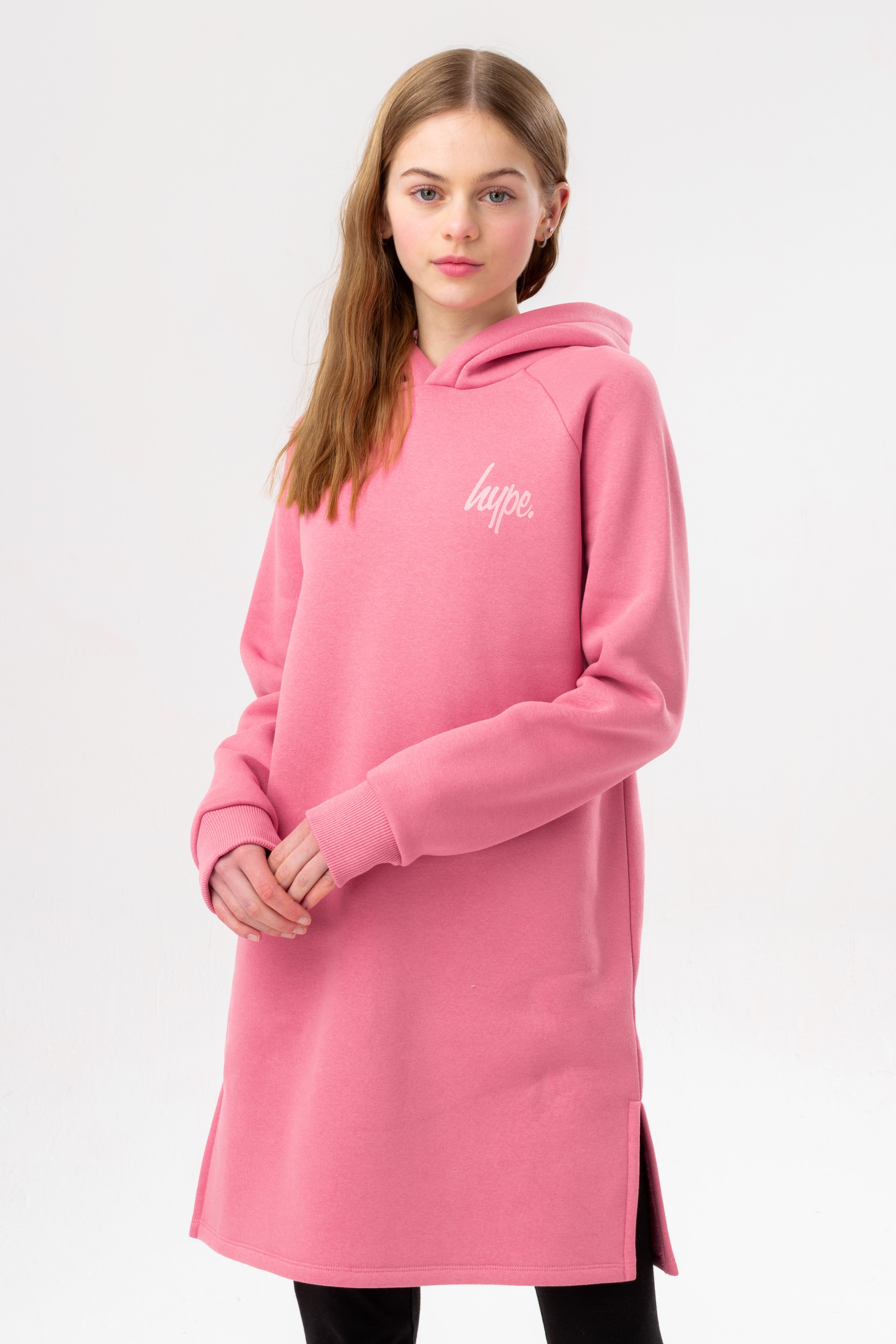 hype girls pink side split longline hoodie