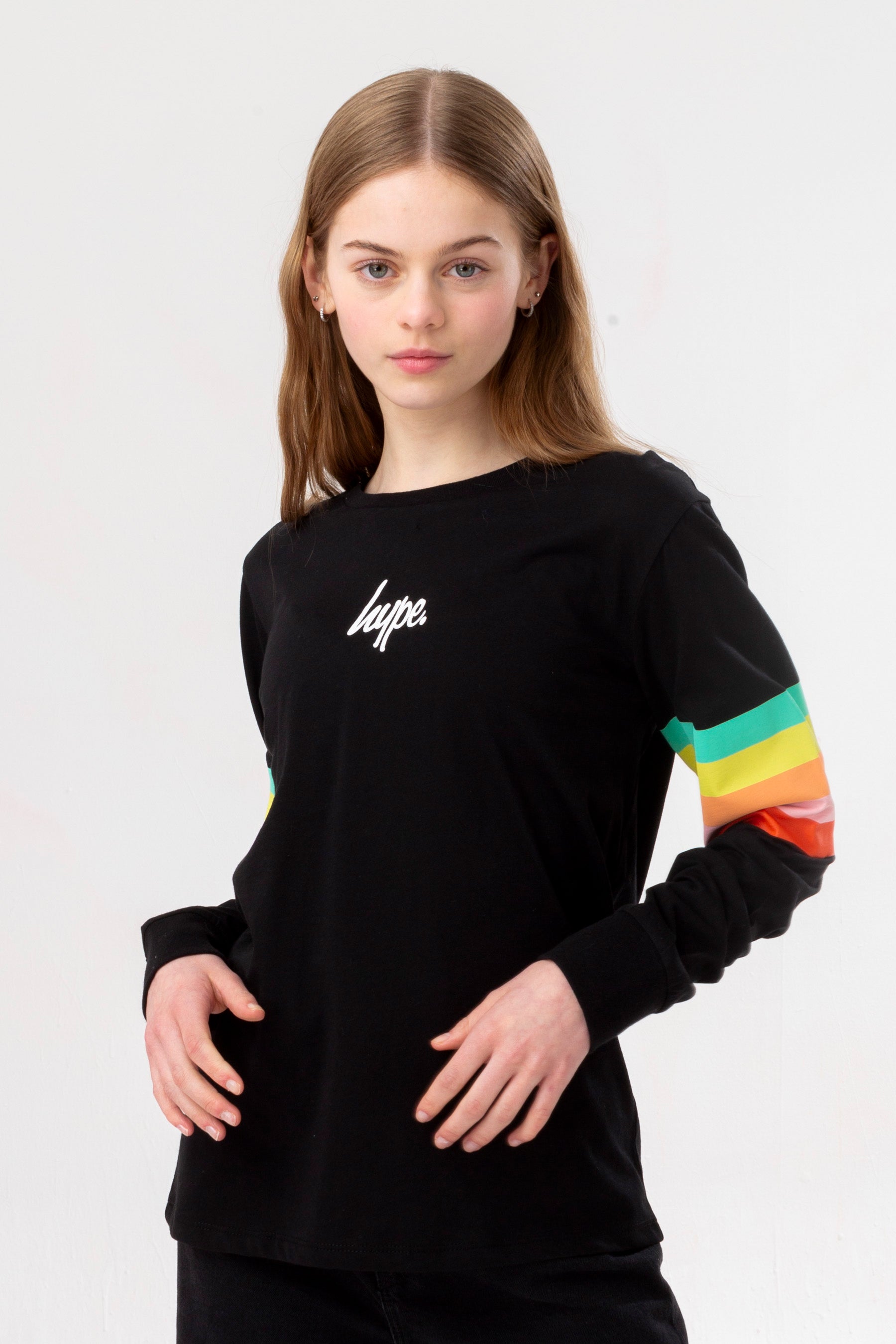 hype girls rainbow sleeve l/s t-shirt