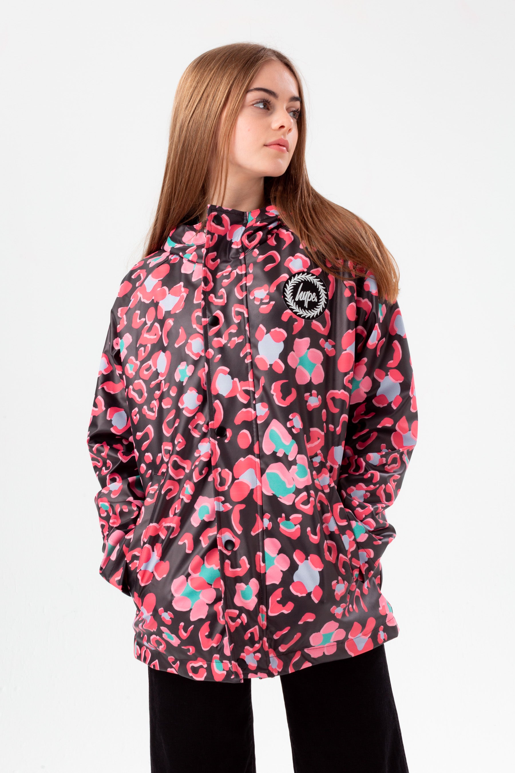 hype girls pink leopard raincoat