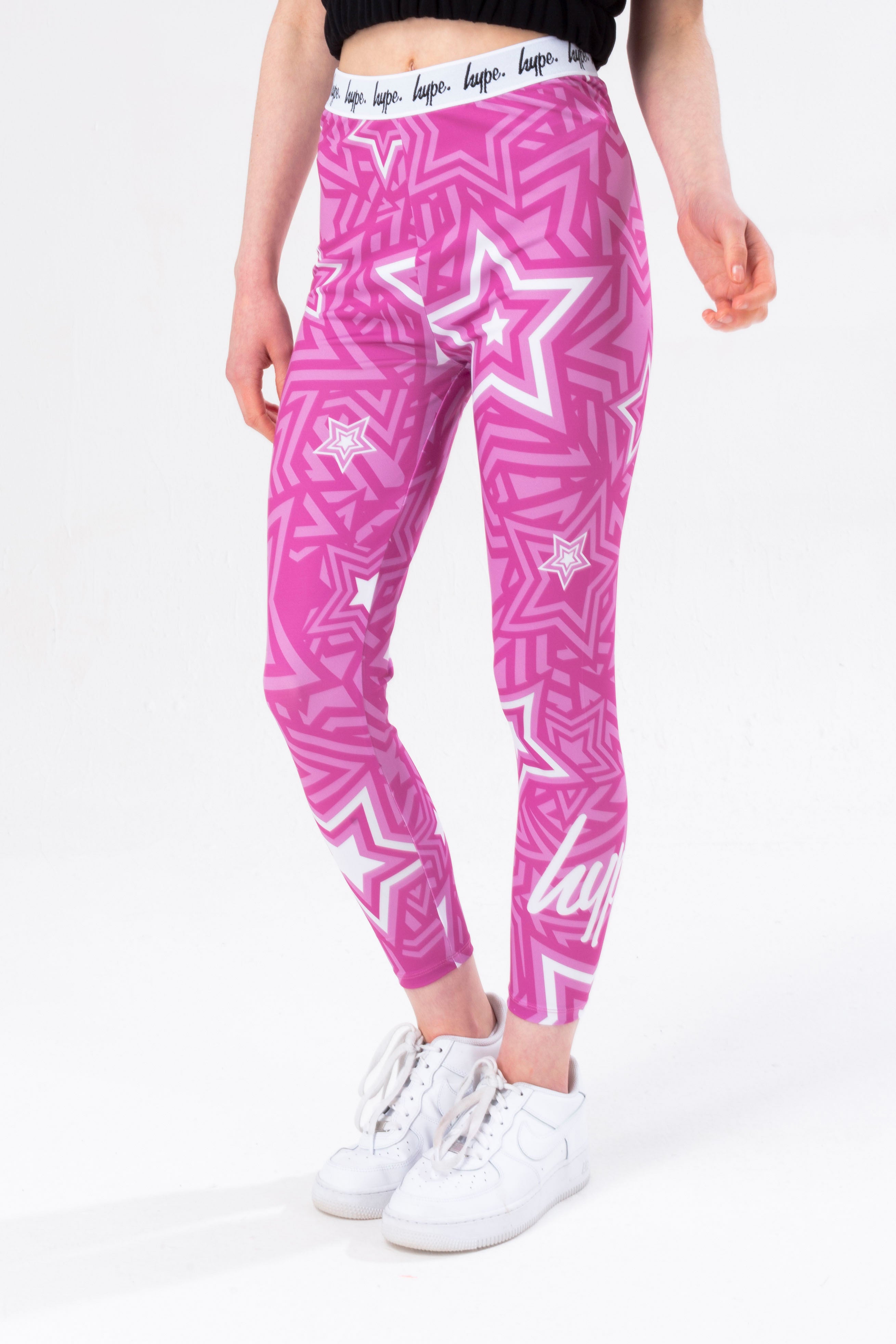 hype girls pink multi star script leggings