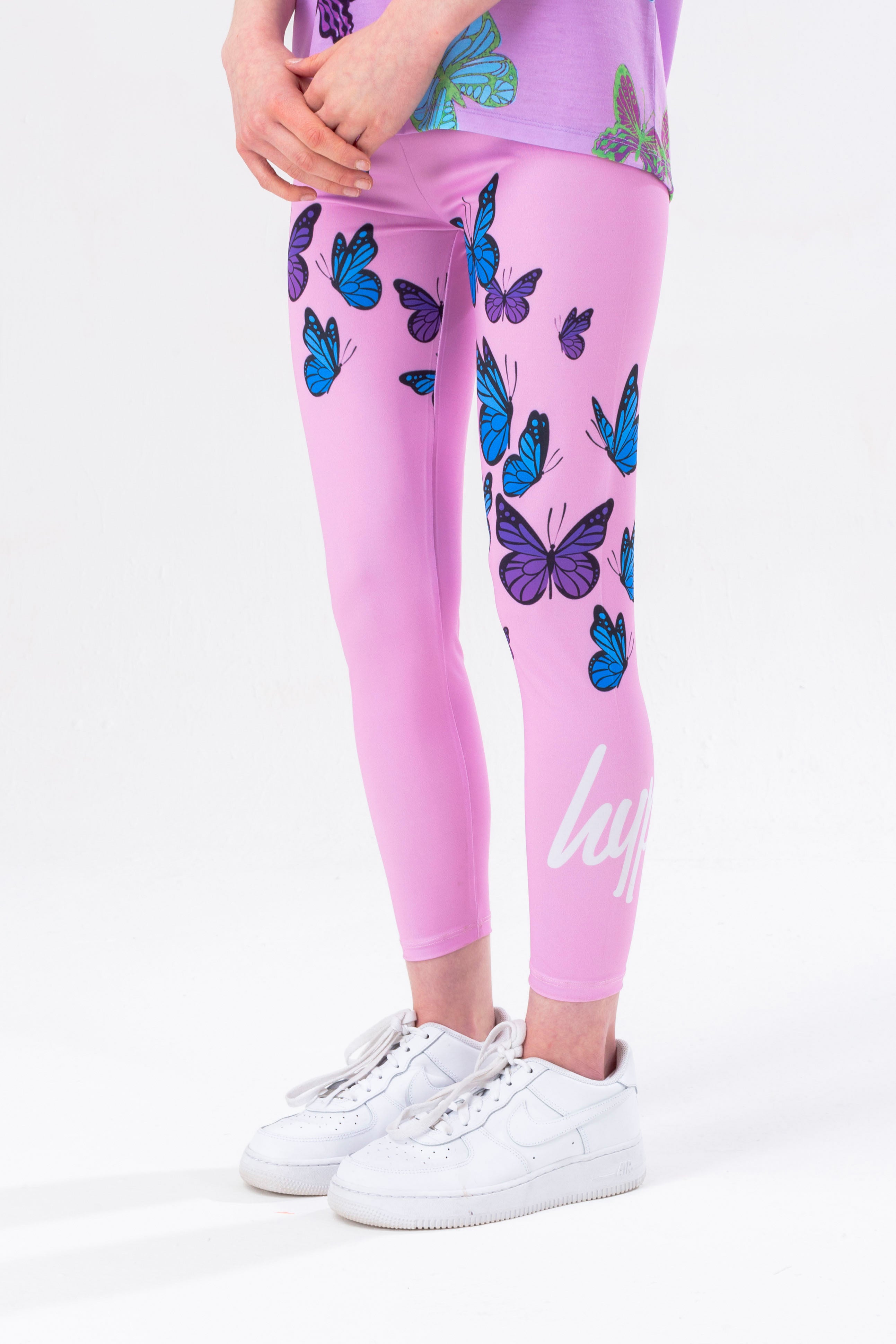 NTWRK - HYPE GIRLS PINK BUTTERFLY SCRIPT LEGGINGS