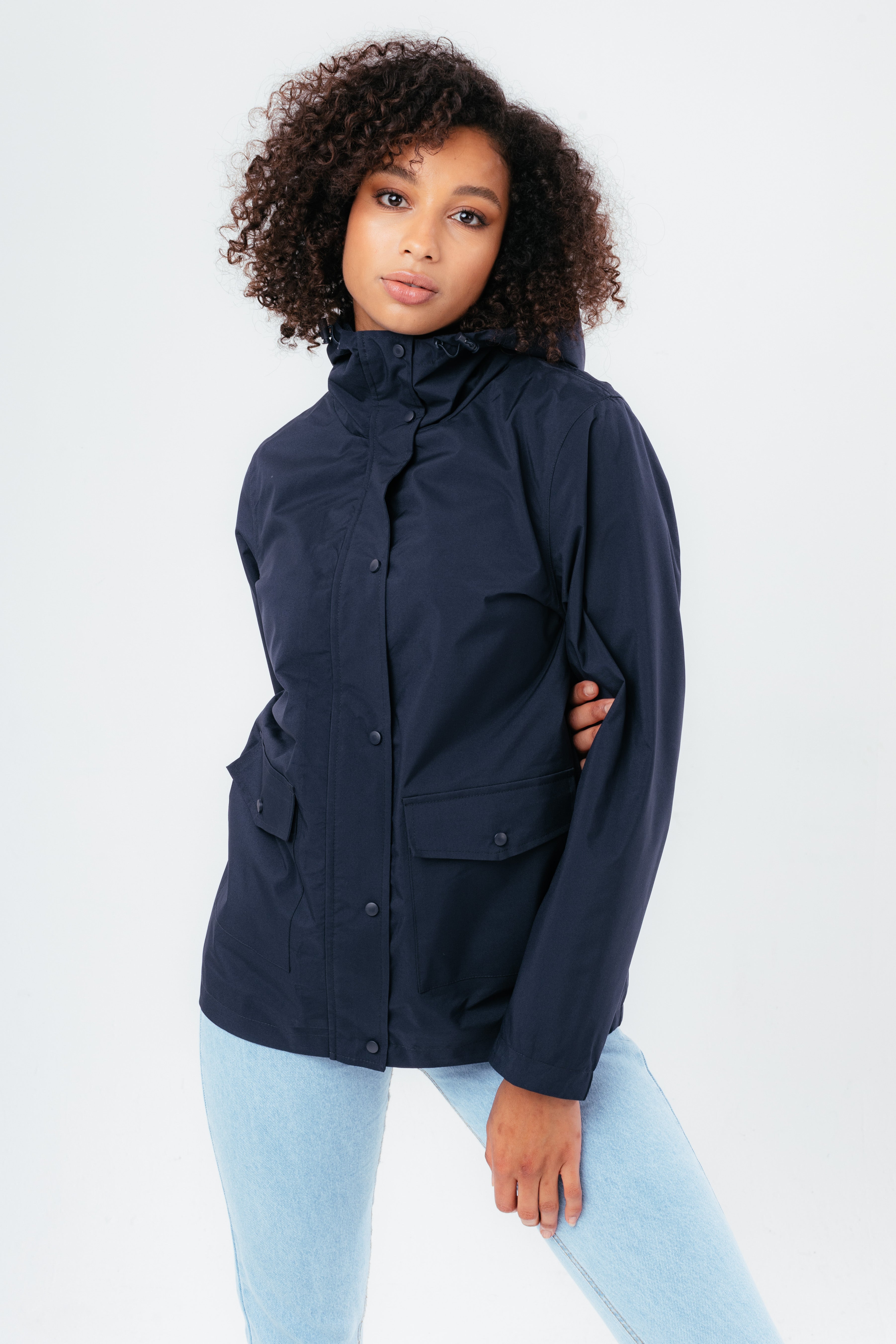 hype navy water resistant women’s mac coat