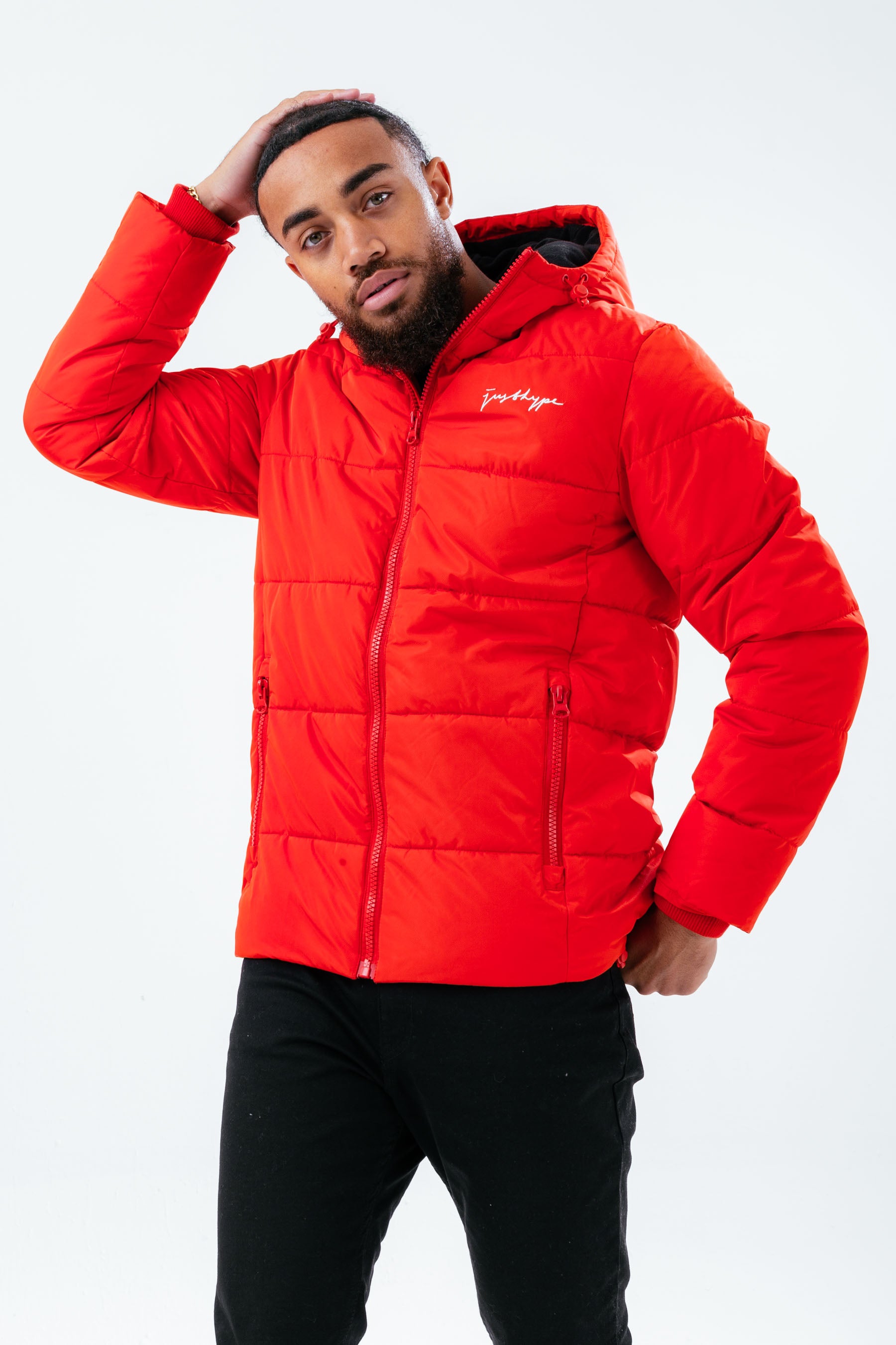 hype red luxe padded men’s jacket