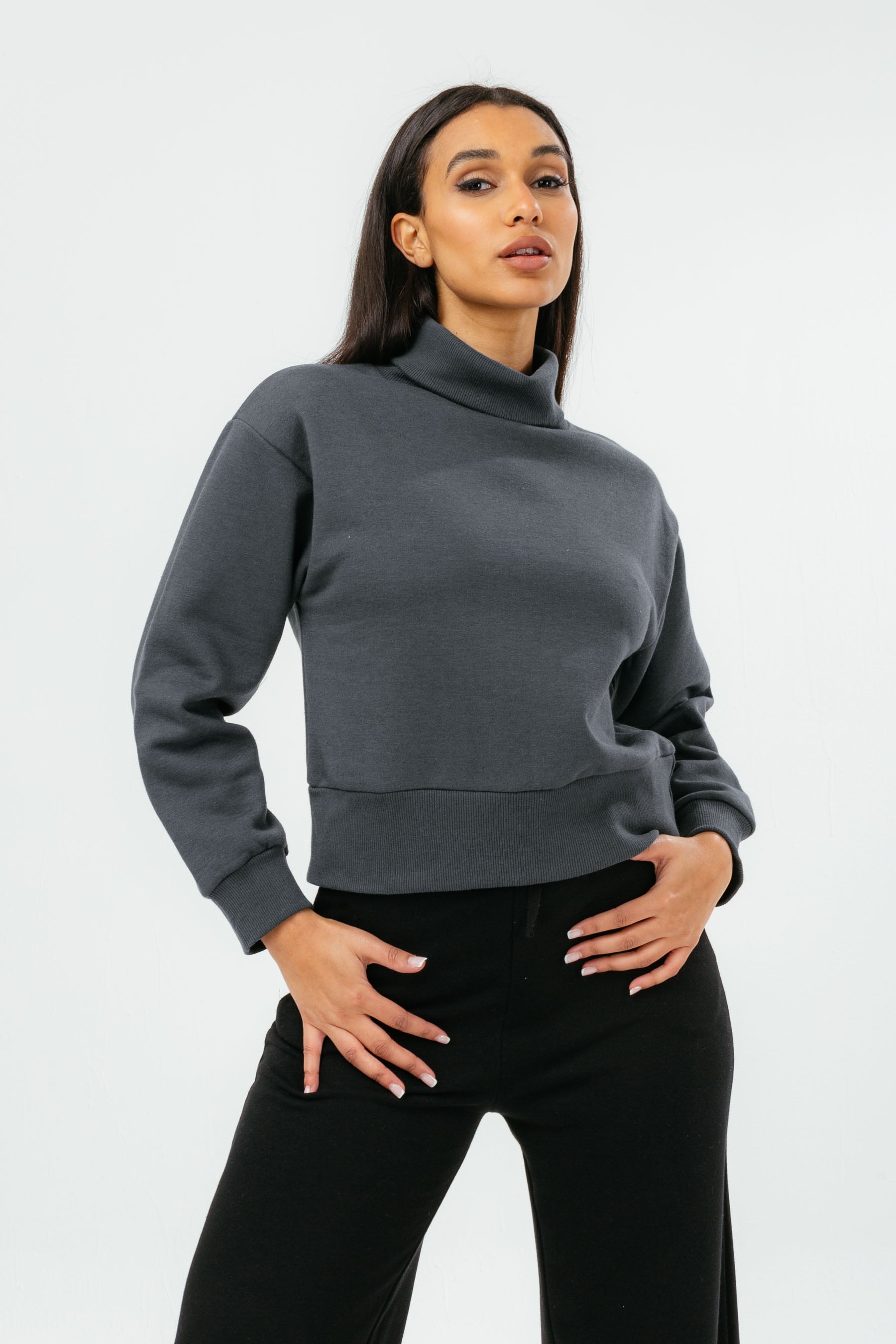 hype charcoal roll neck women’s sweatshirt