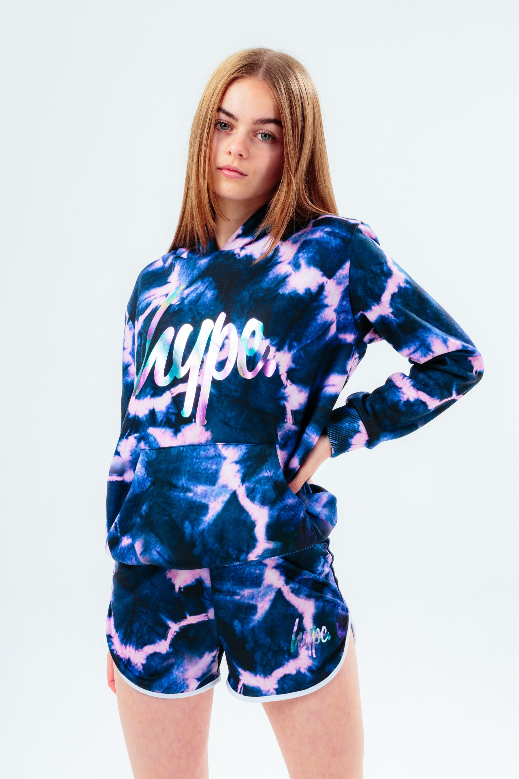 hype black pink tie dye drop shoulder girls hoodie