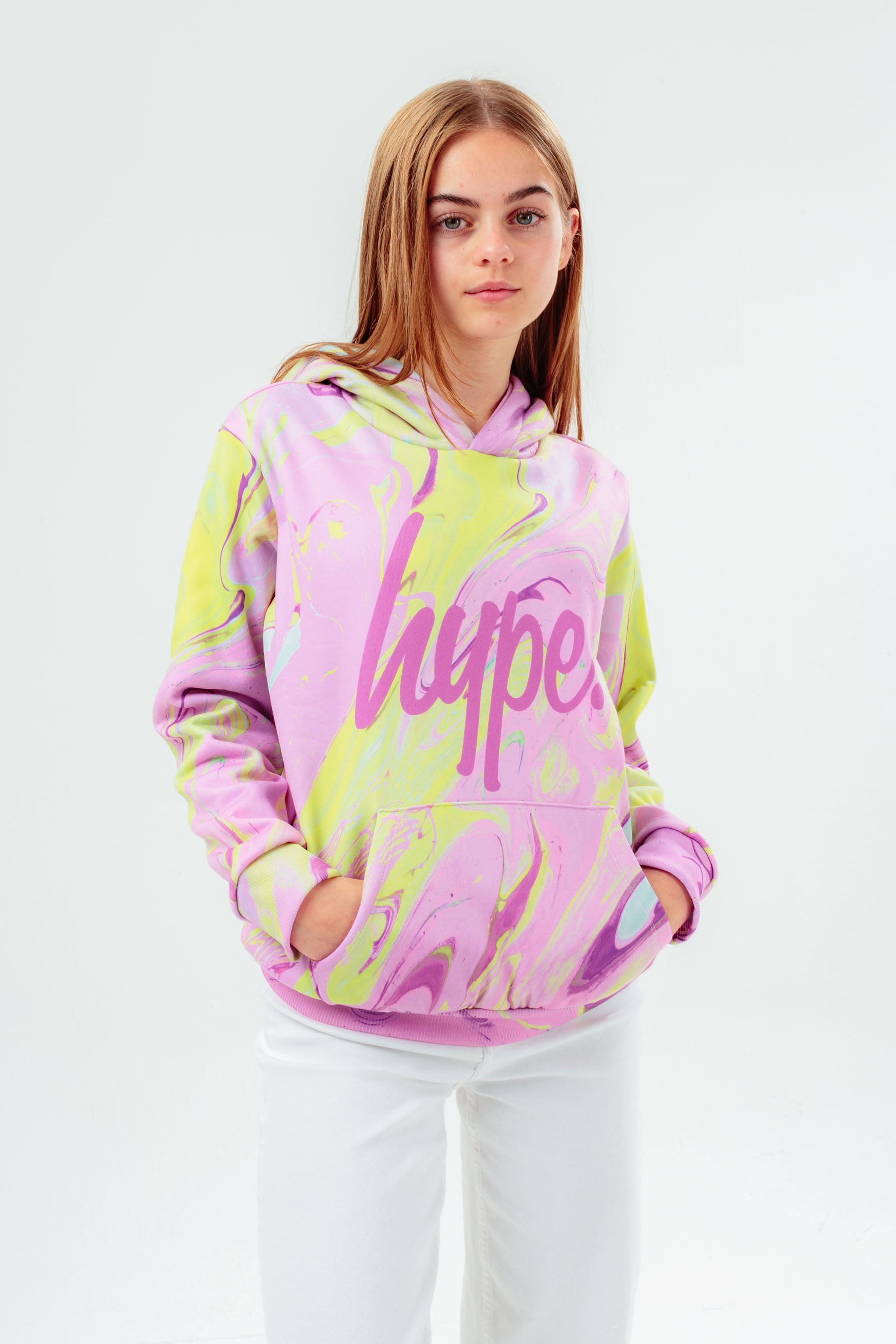 hype multi marble girls hoodie