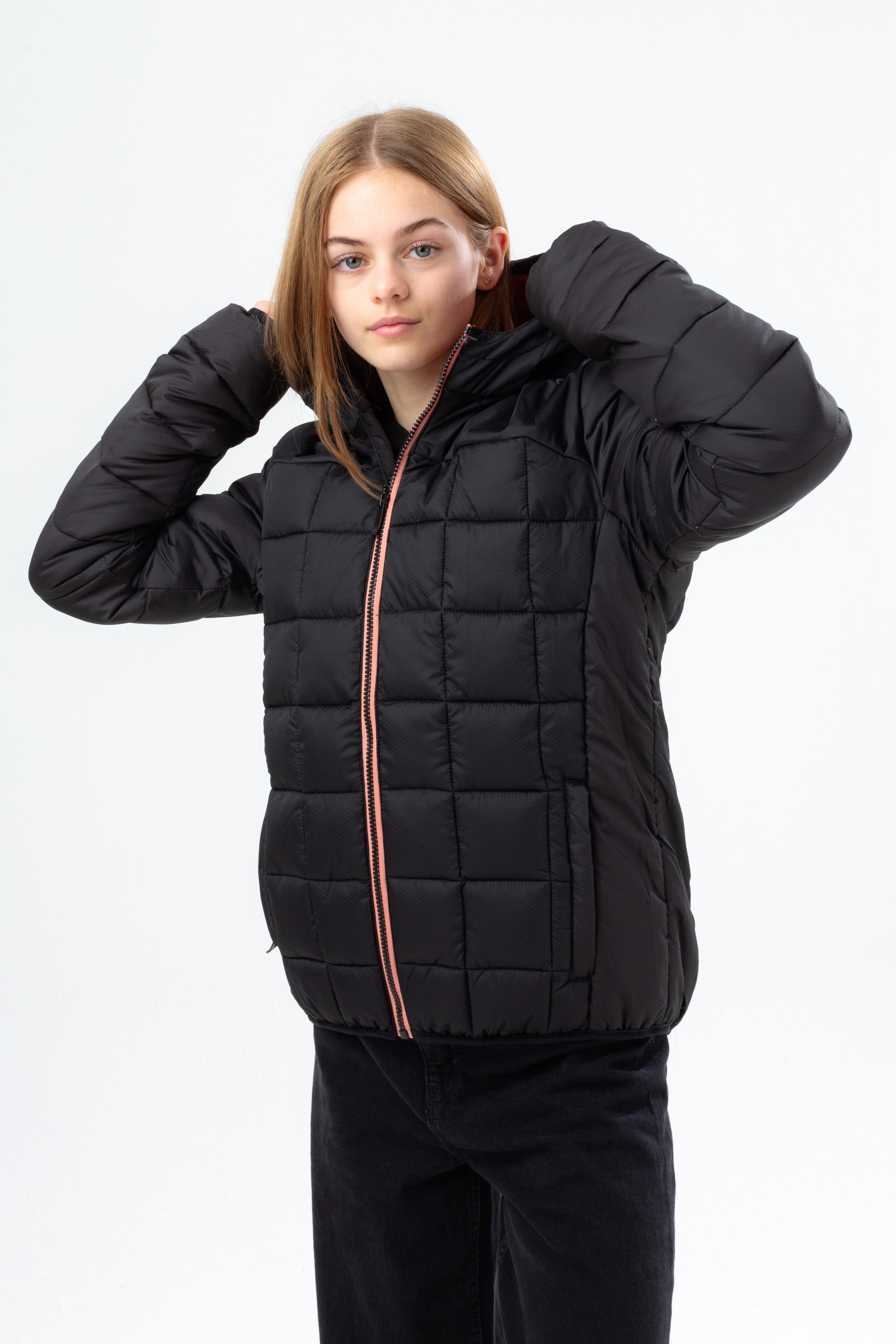 hype black baffled girls casual jacket