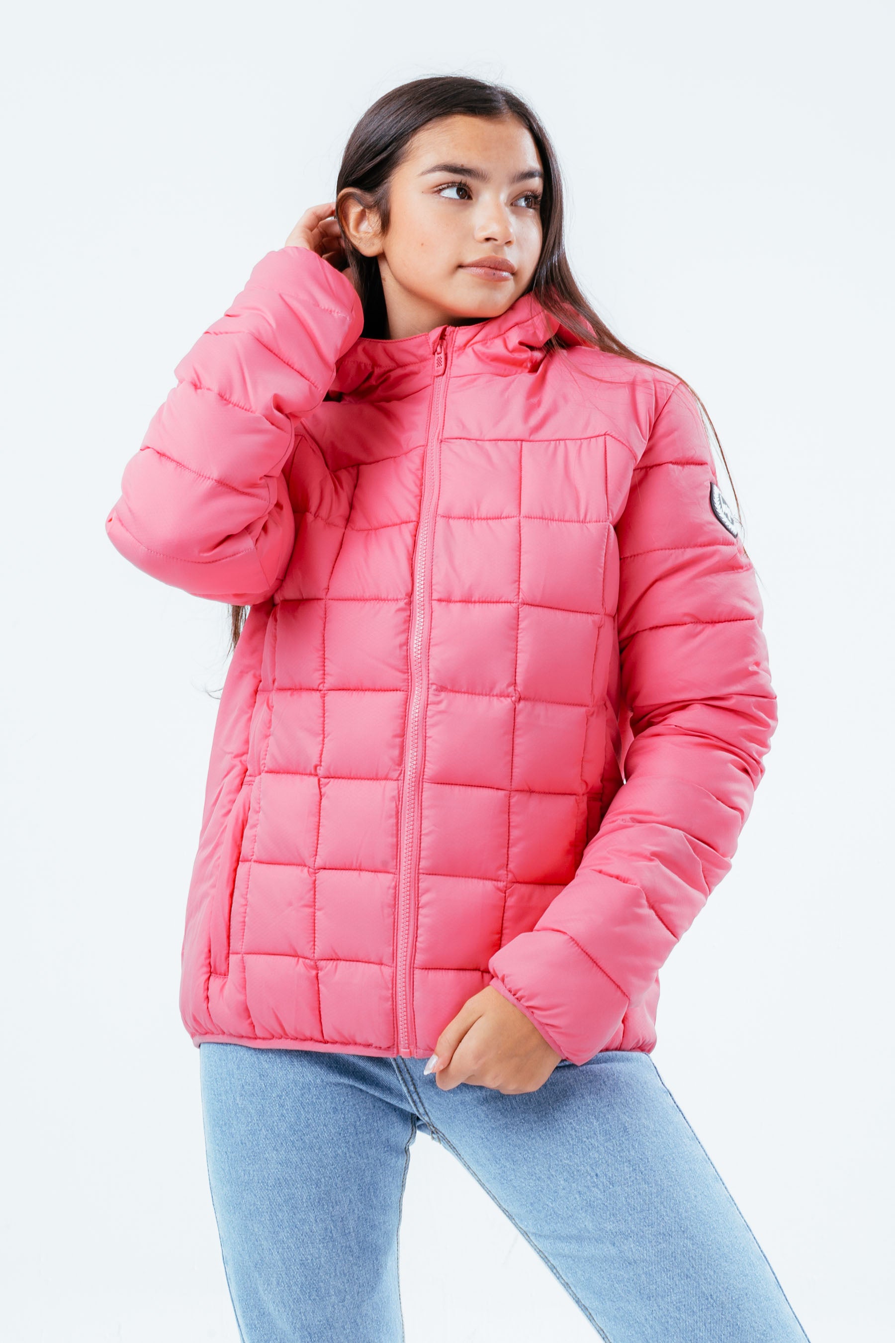 hype hot pink baffled girls casual jacket