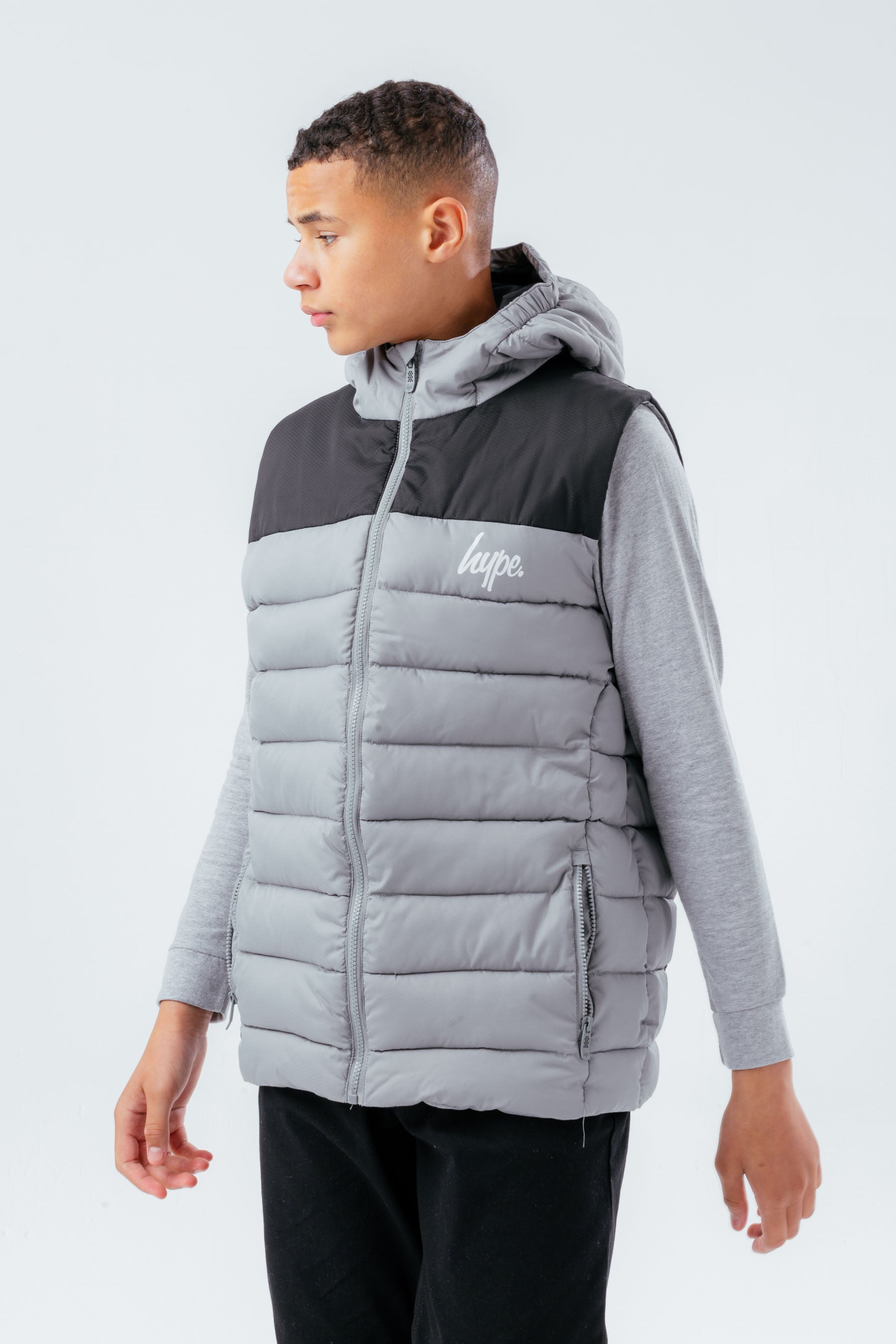 hype grey black boys gilet