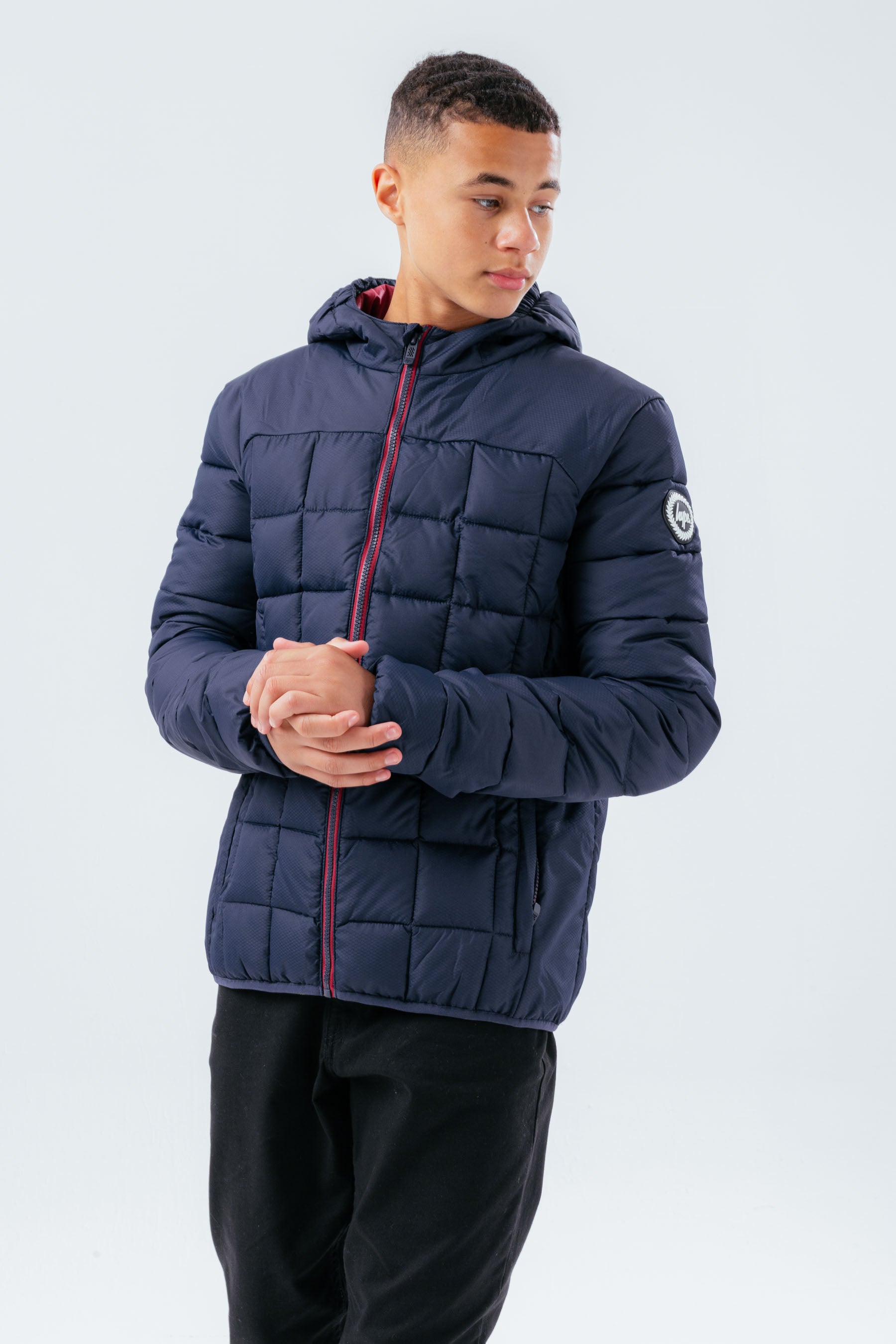 hype navy burgundy baffled casual boys jacket