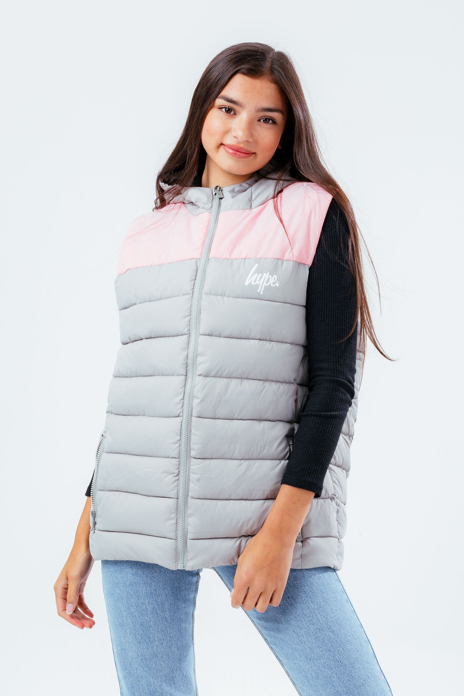 hype grey pink girls gilet