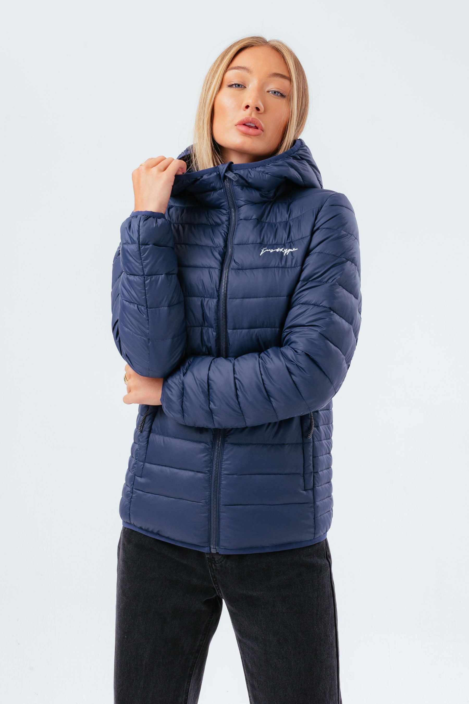 hype navy women’s lightweight puffer jacket