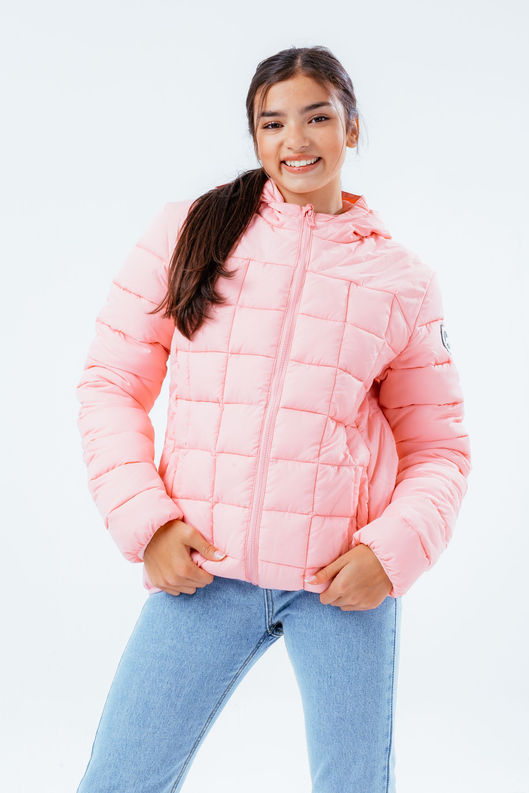 hype pale pink baffled girls casual jacket