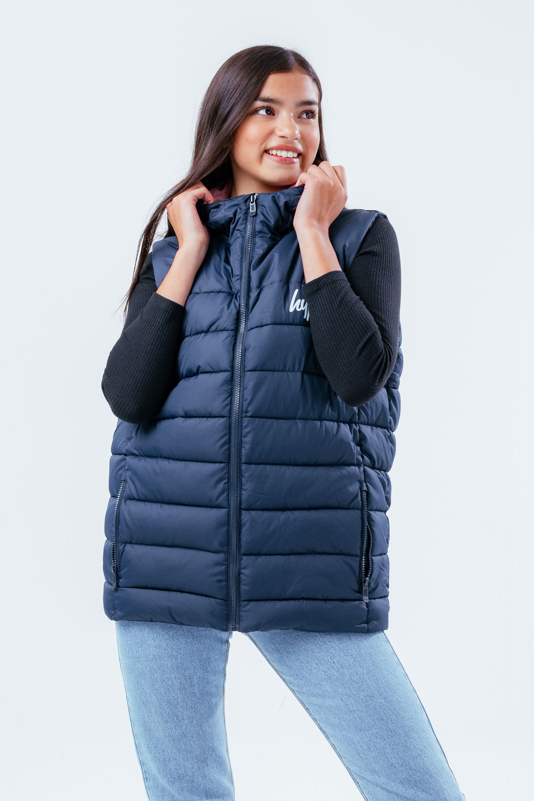 hype navy pink girls gilet