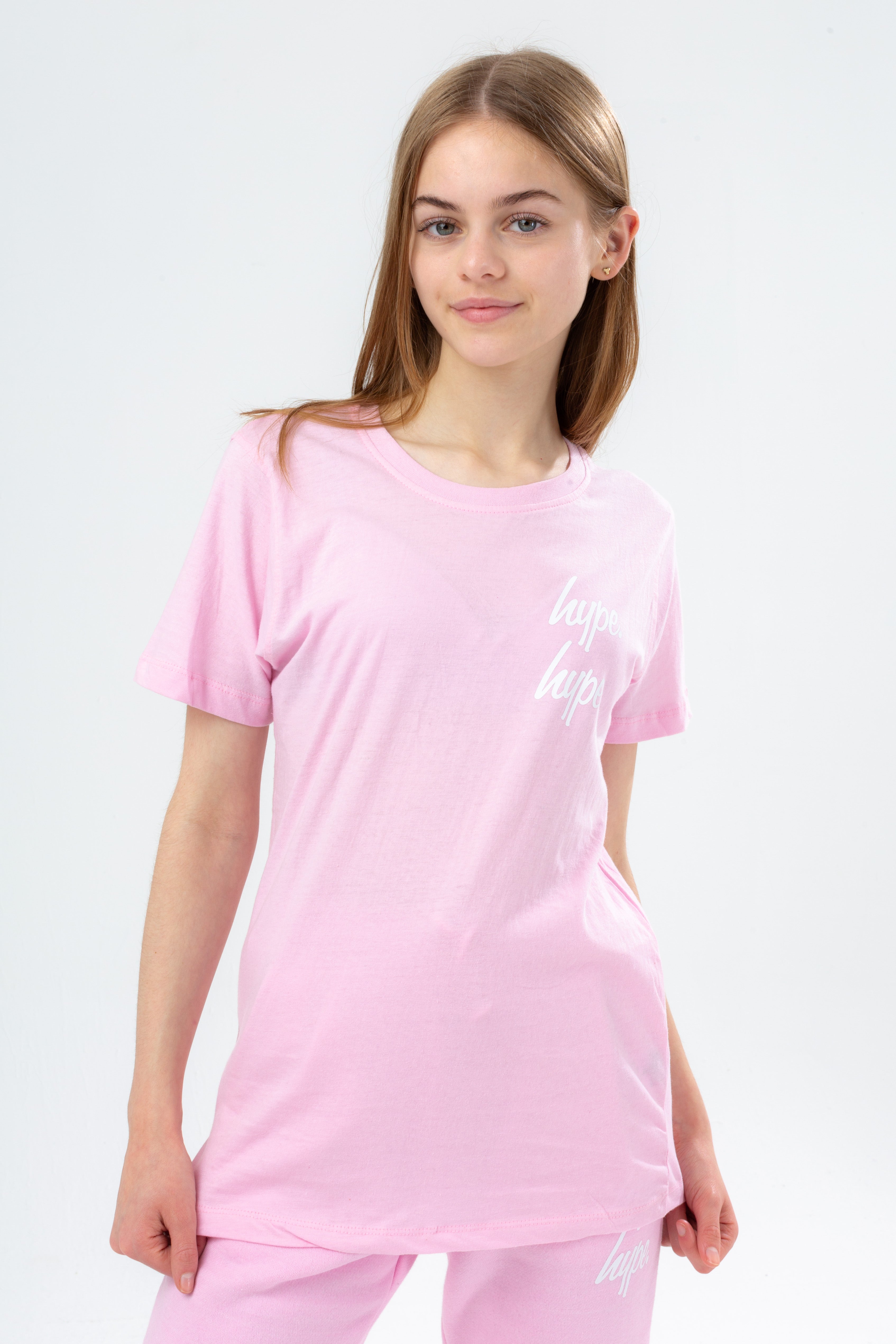 hype pink double logo script girls t-shirt