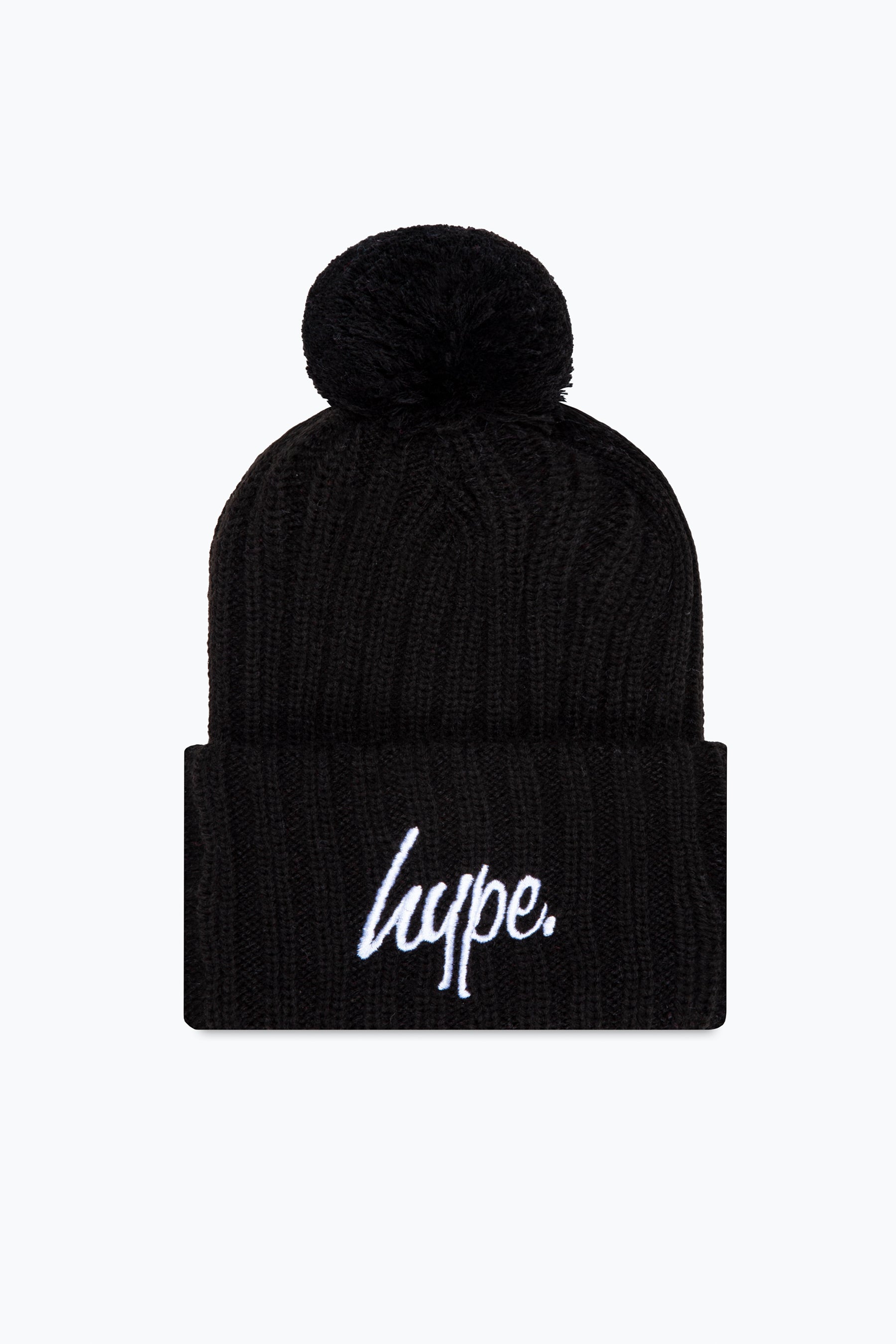 hype black knitted pom pom beanie