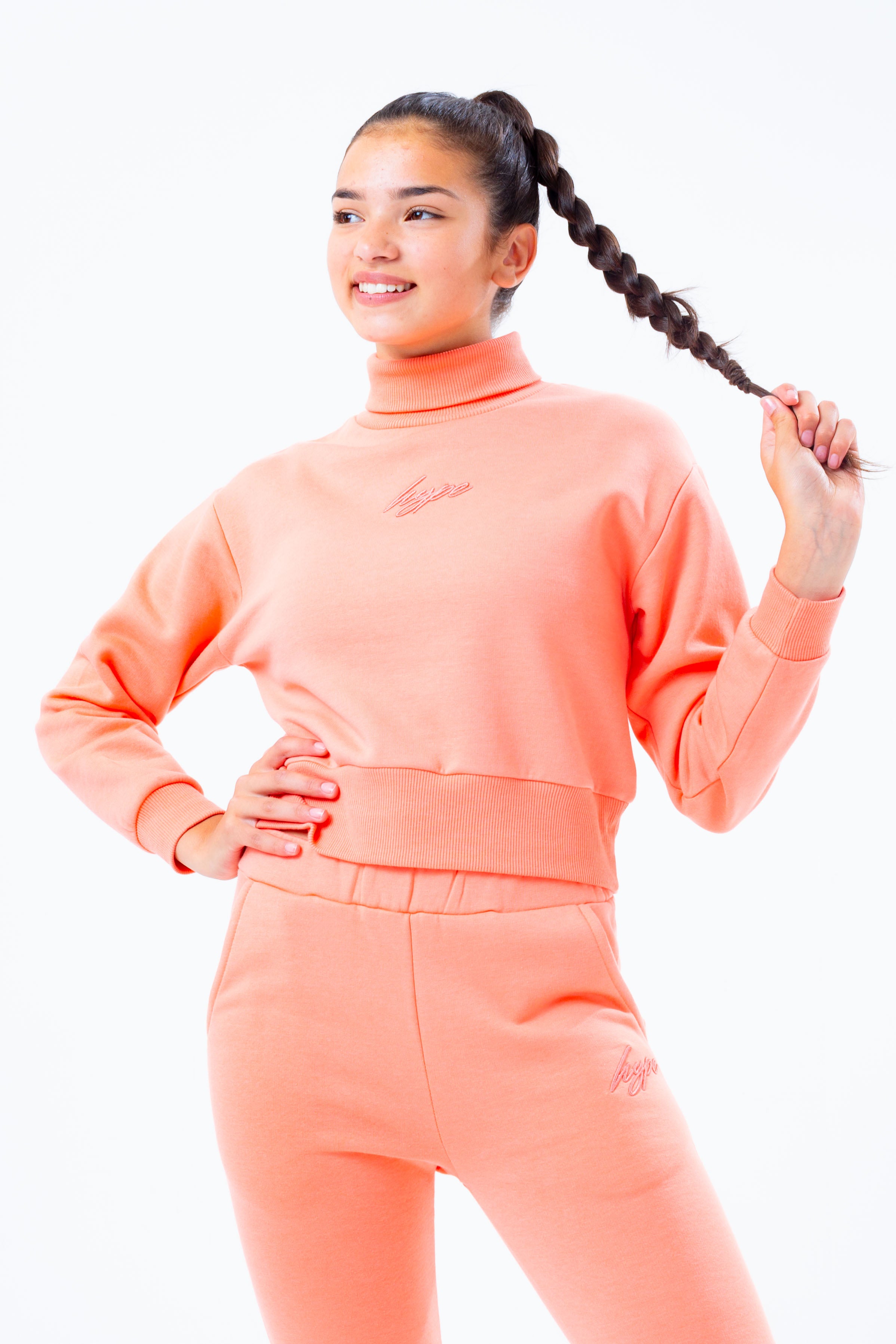 hype peach high neck girls crop sweatshirt