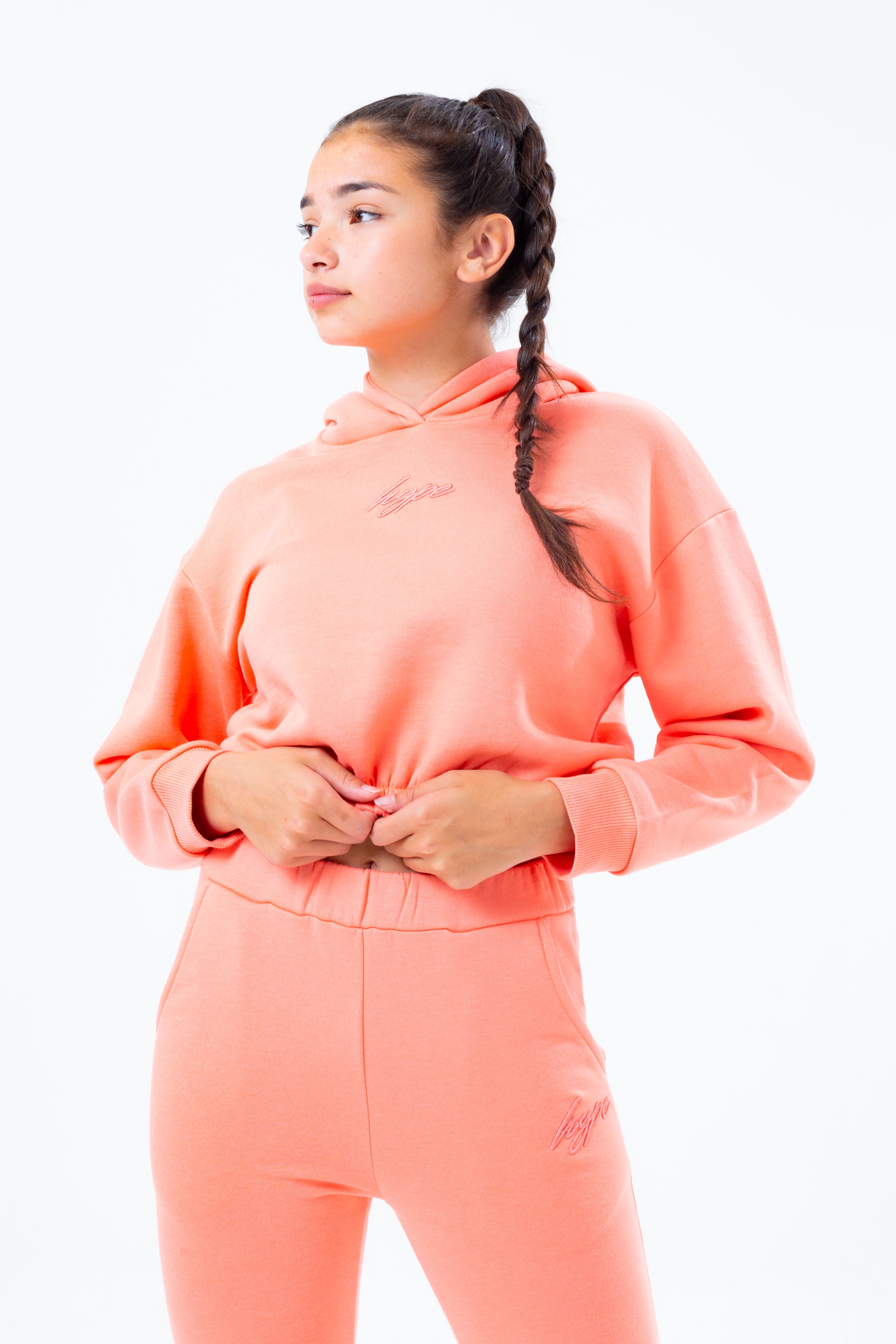 hype peach elasticated waist girls crop pullover hoodie