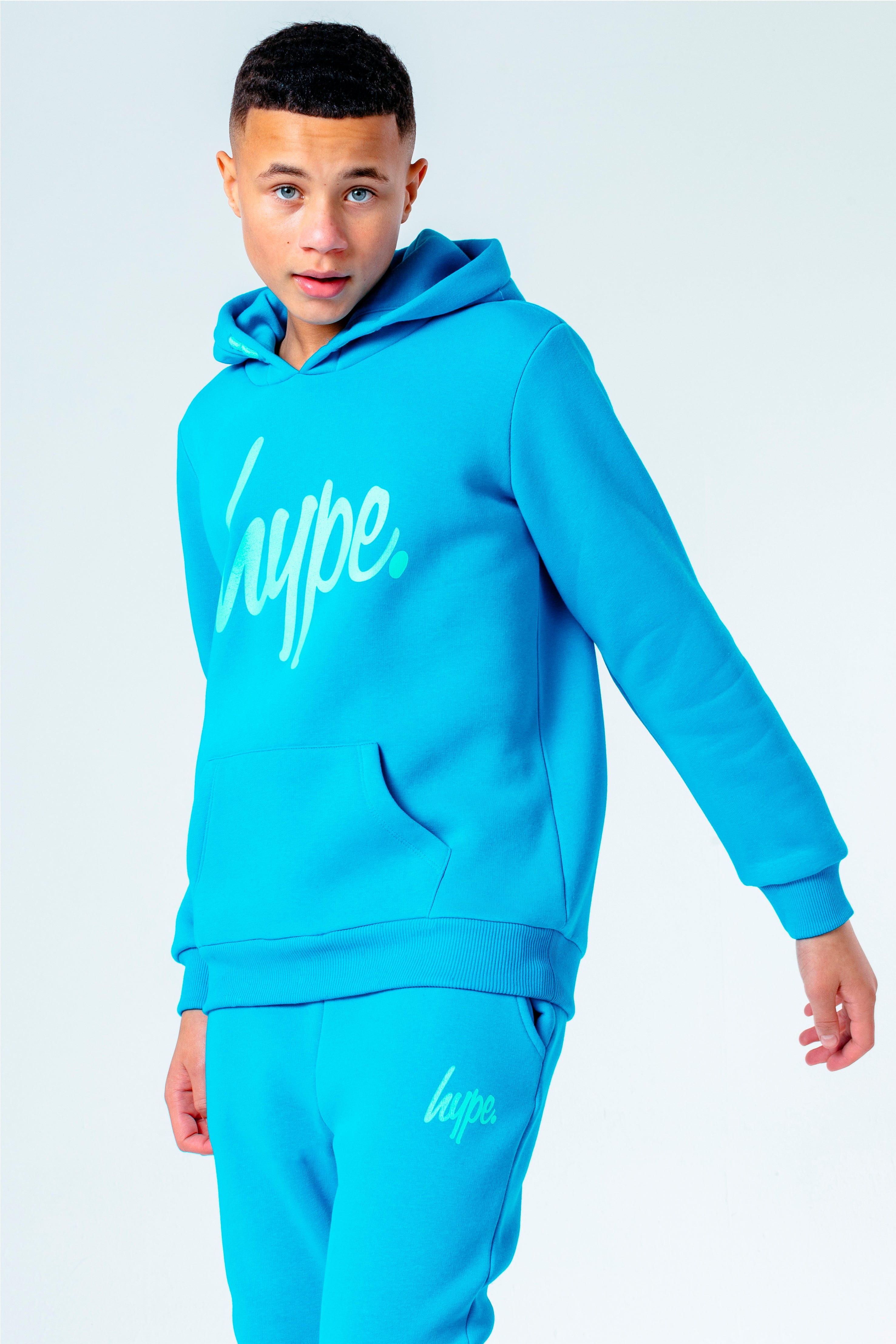 HYPE BLUE WITH GREEN SCRIPT KIDS HOODIE & JOGGER SET | Hype.