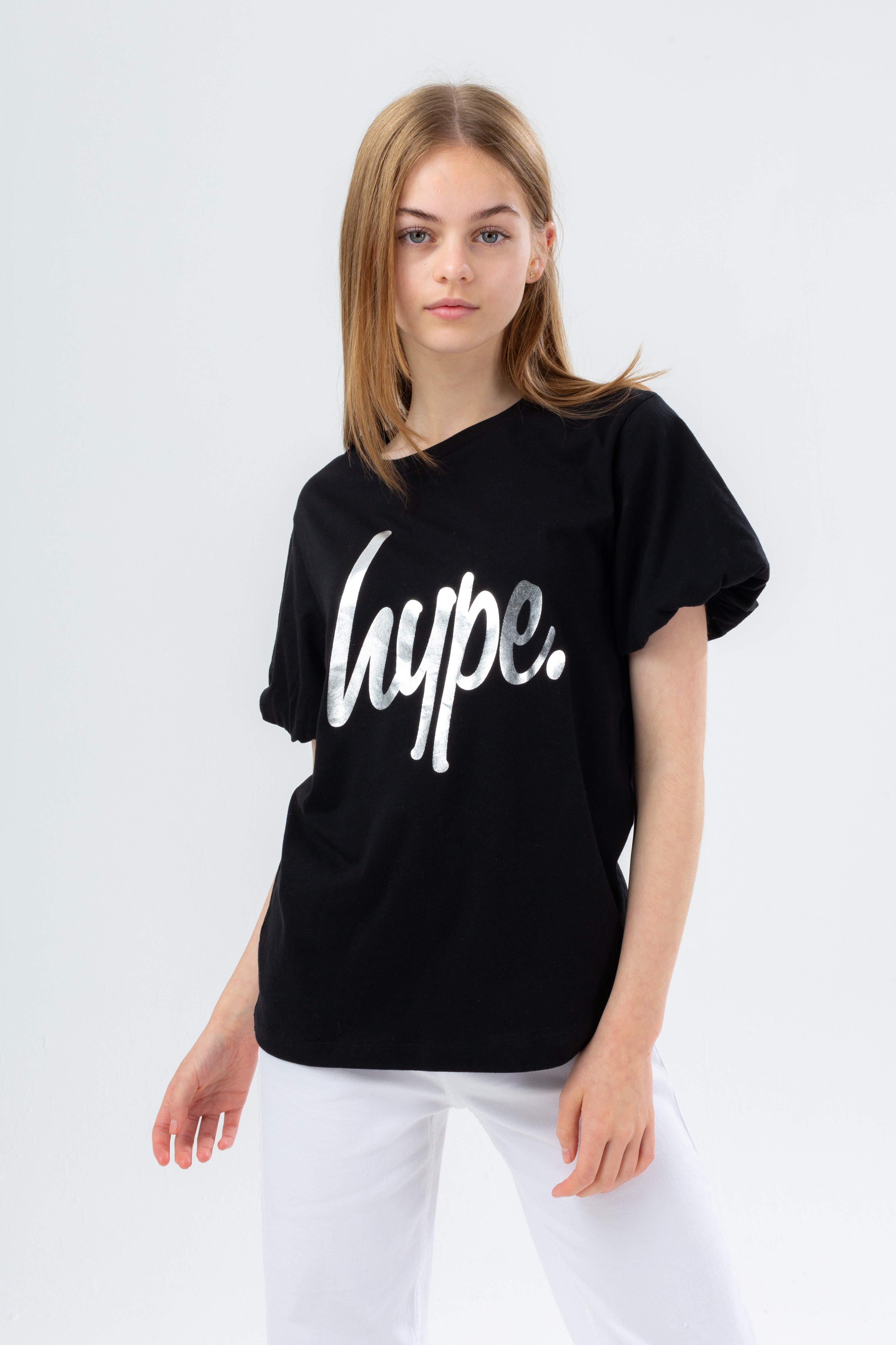 hype girls silver foil balloon t-shirt