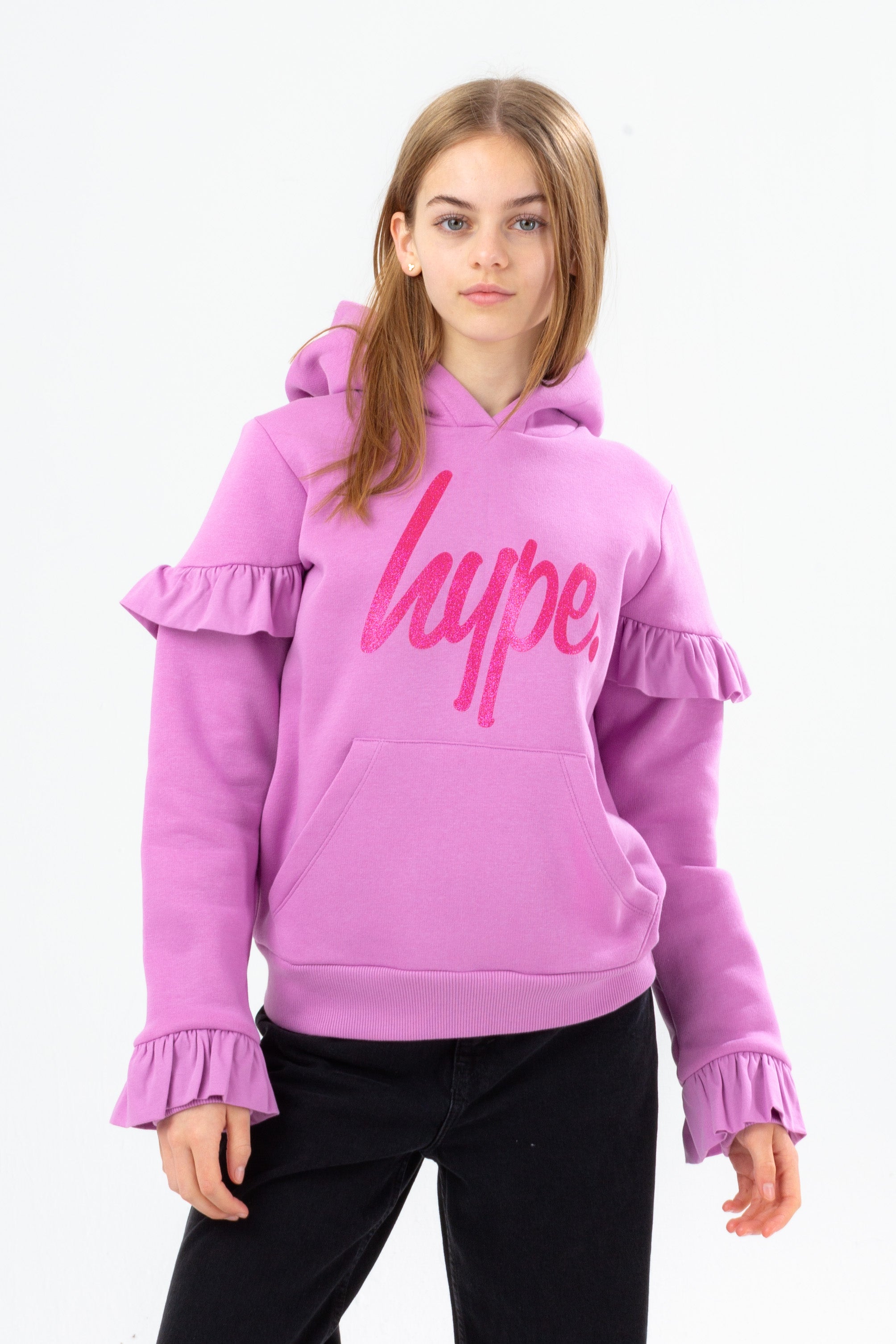 hype girls lilac glitter frill hoodie