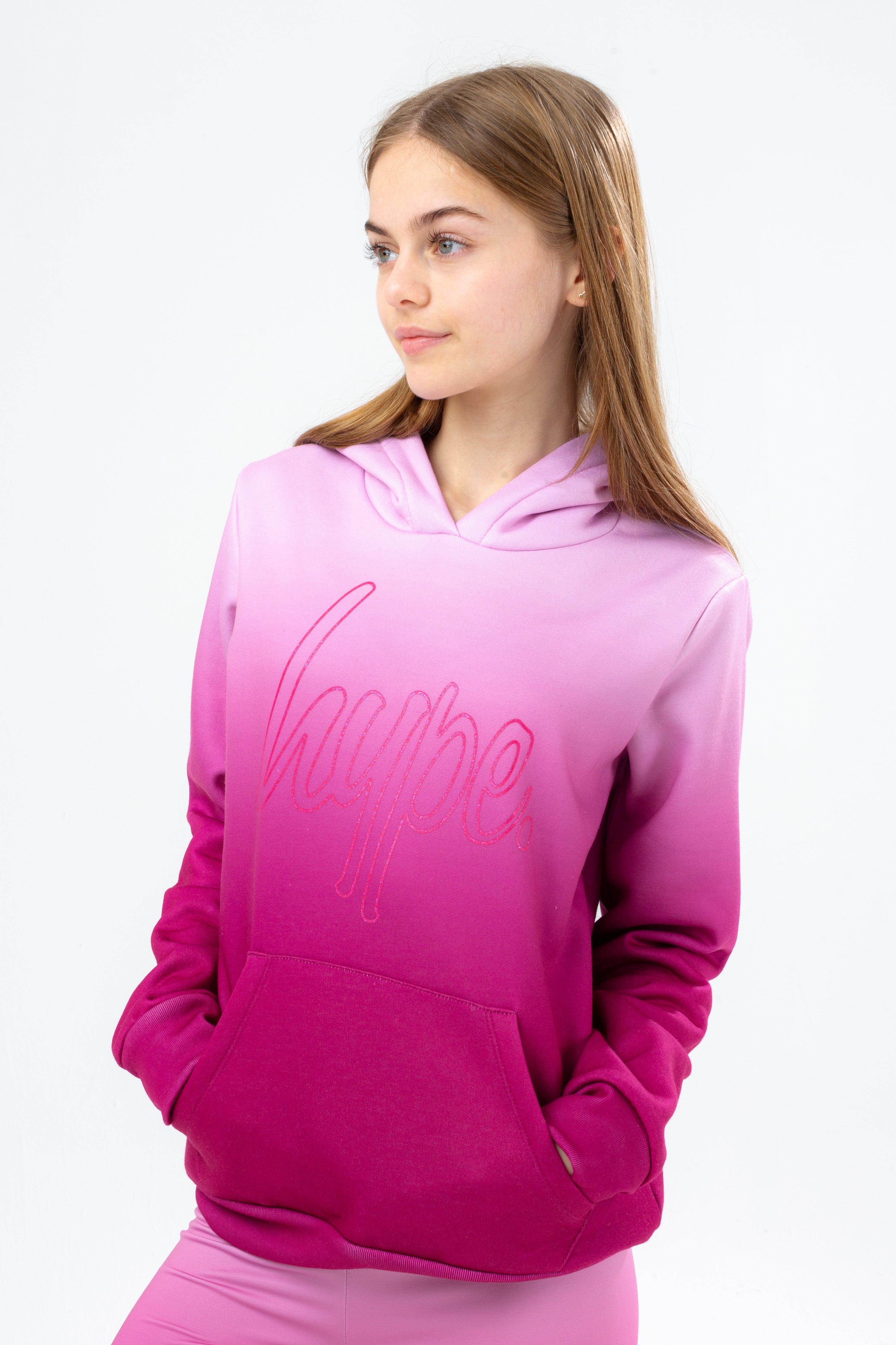 hype girls pink glitter line fade hoodie