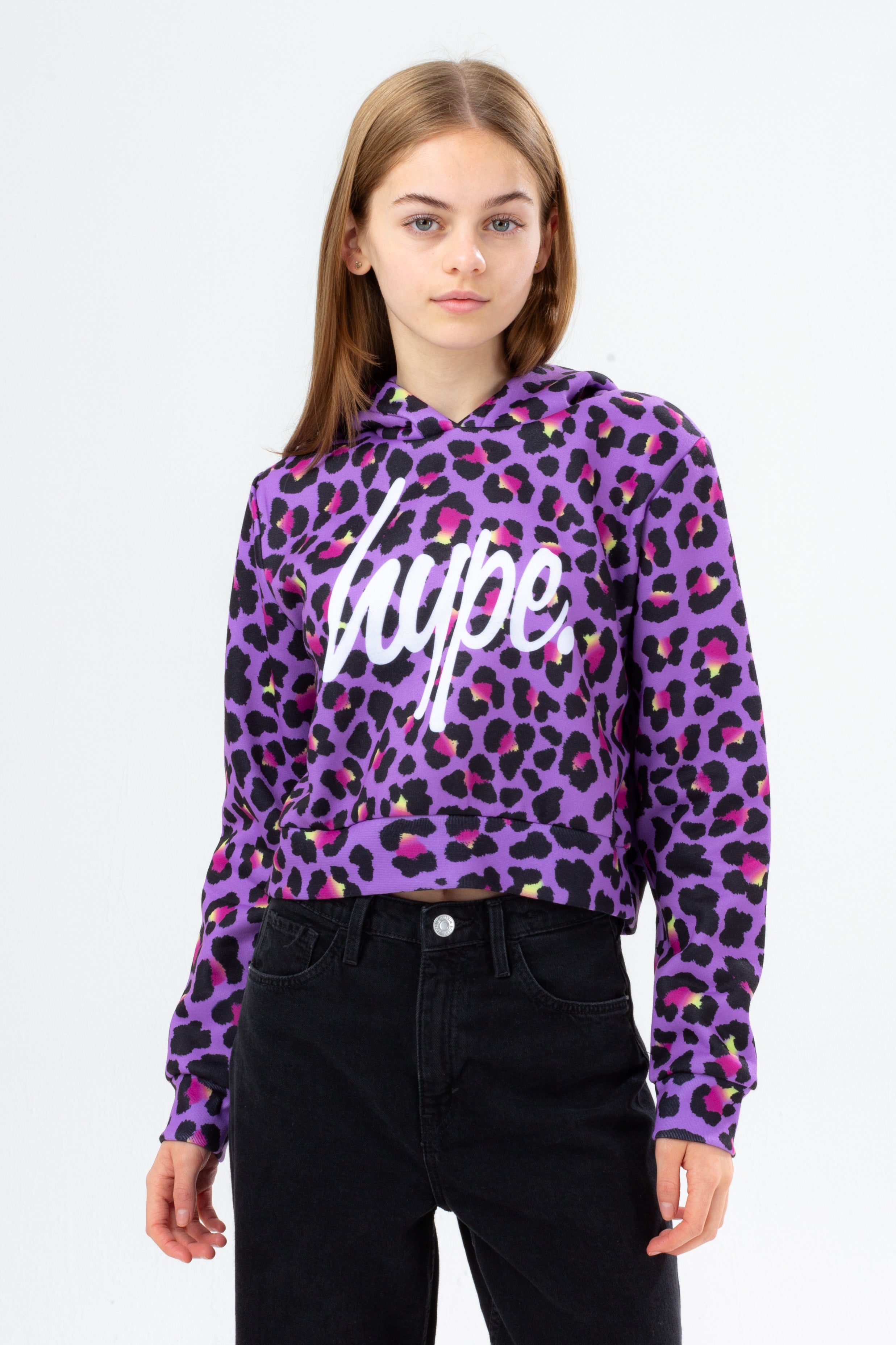 hype girls funk leopard crop hoodie