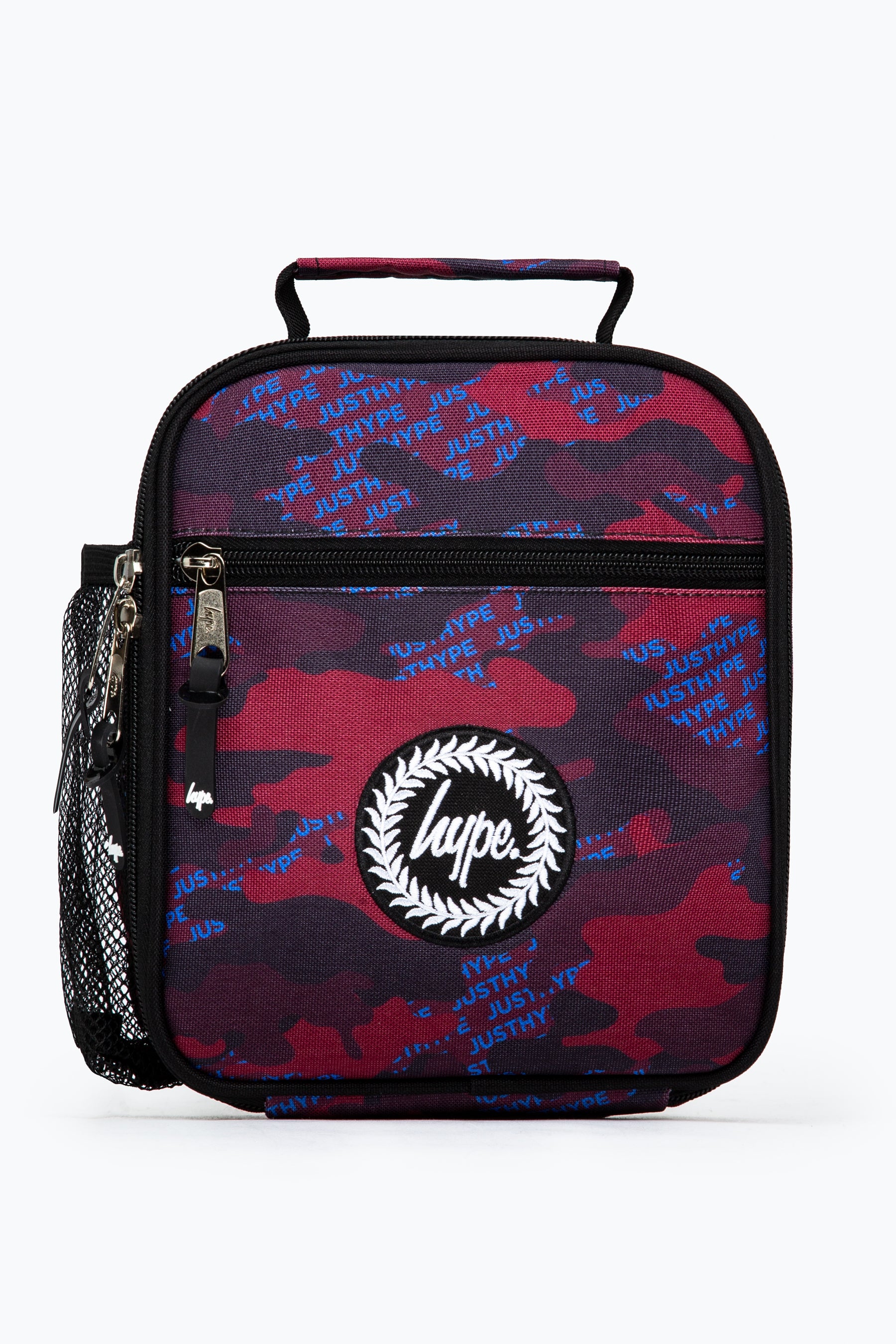 hype burgundy & blue logo camo lunchbox