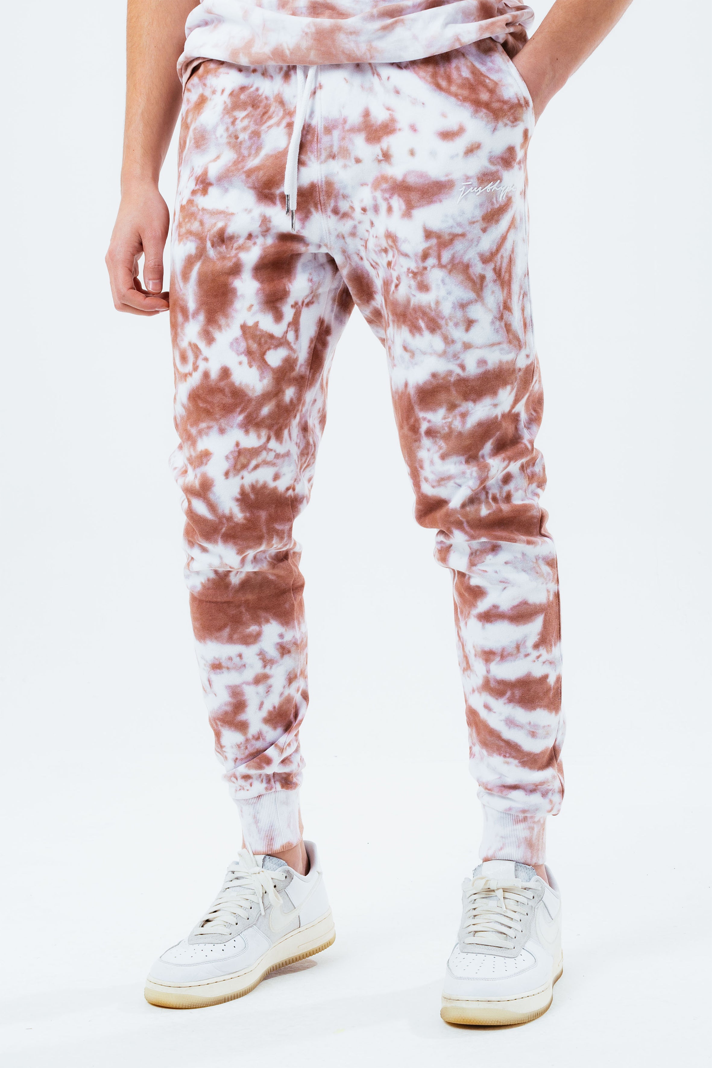 hype beige tie dye scribble logo men’s joggers