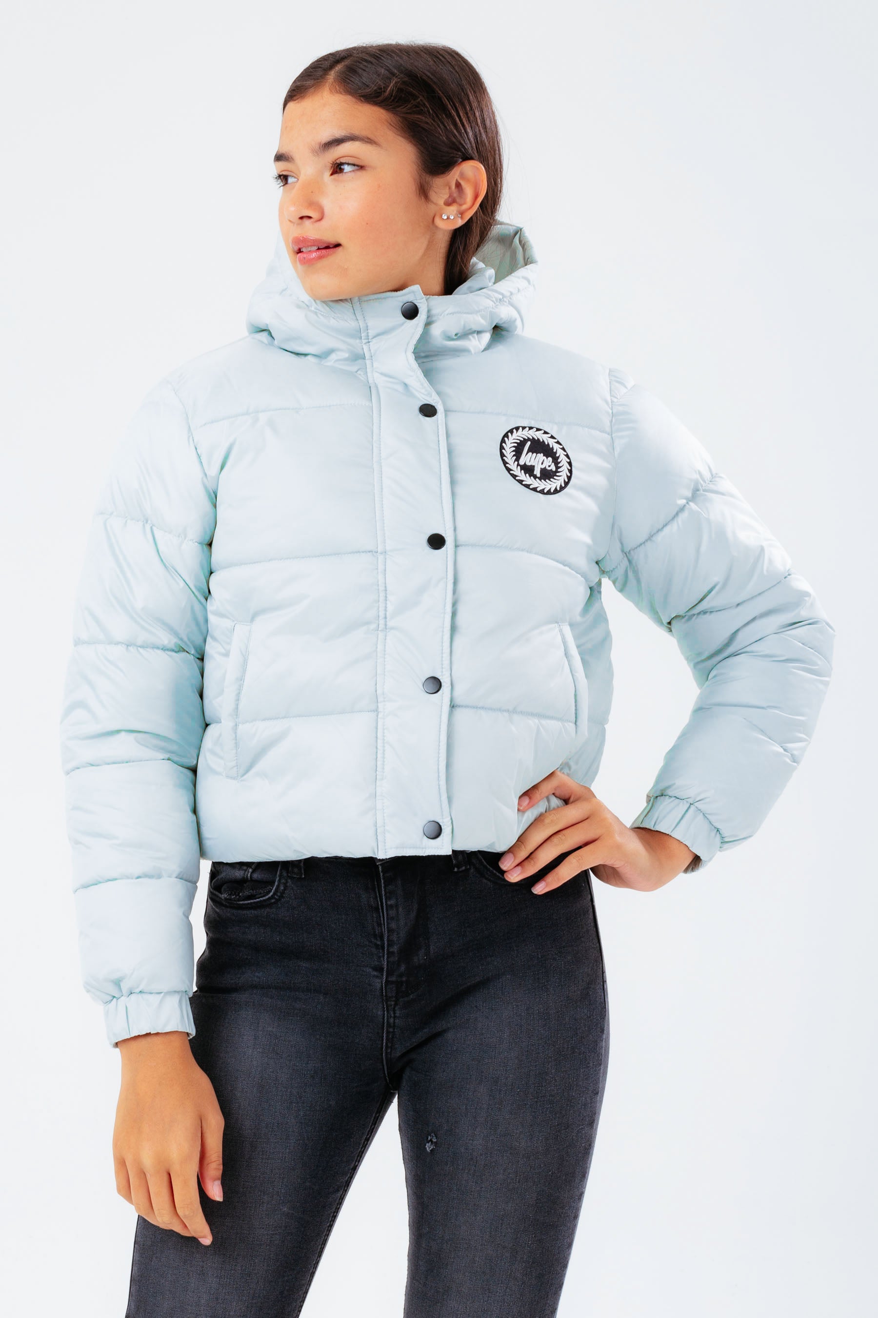 hype pale blue girls cropped puffer jacket