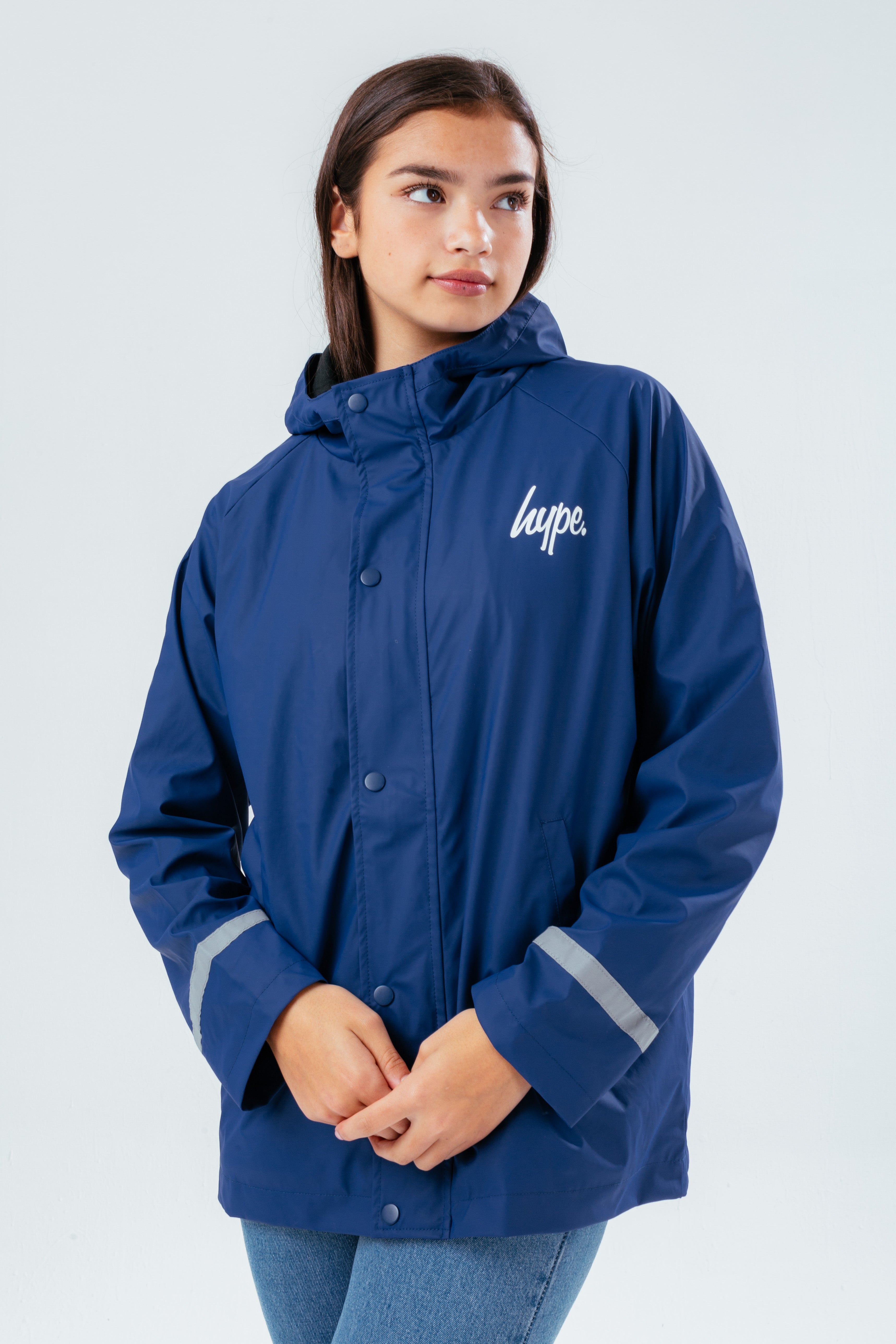 hype navy script girls rain coat