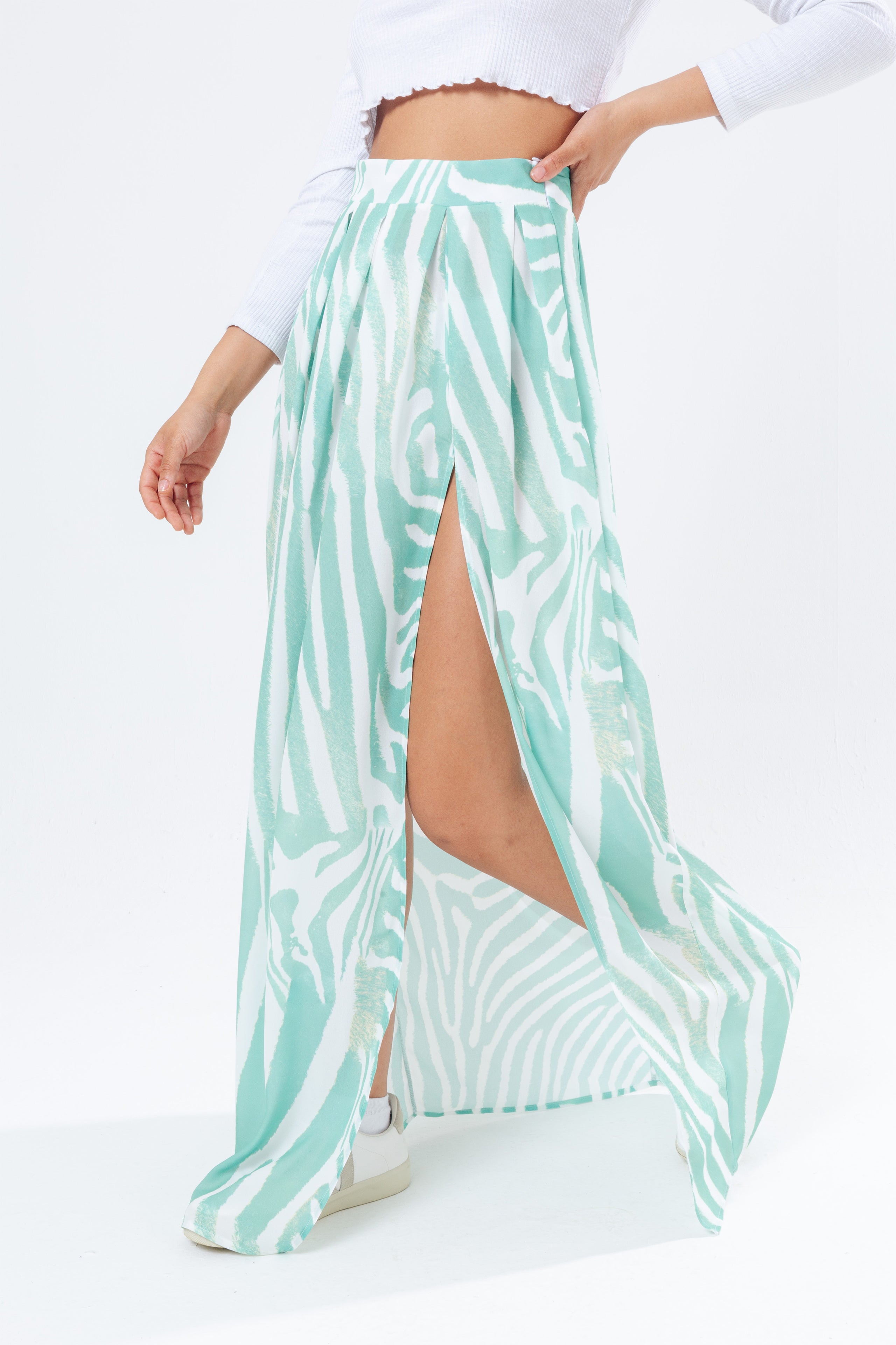 hype mint zebra women’s midi skirt