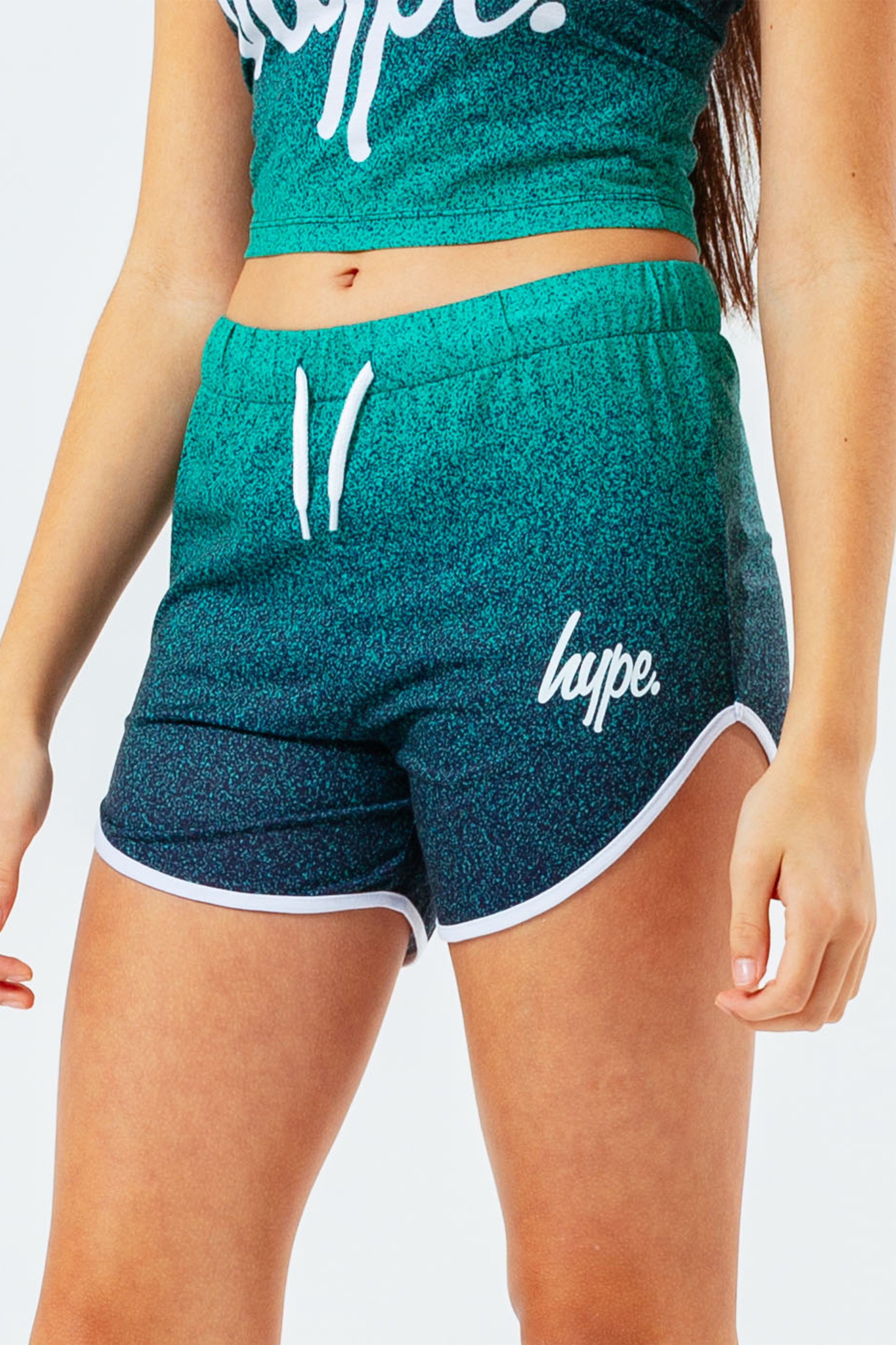 hype teal speckle fade girls running shorts