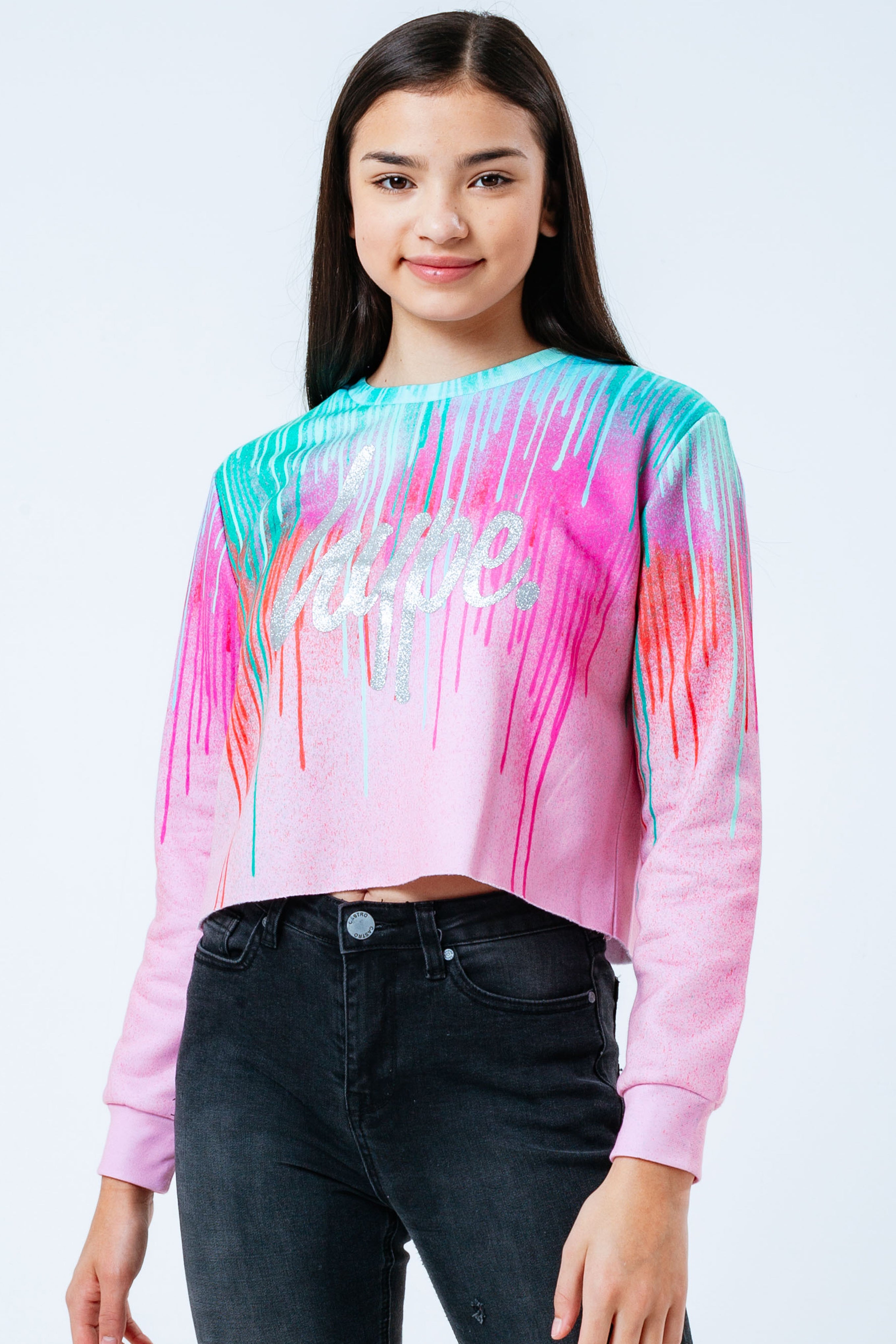 hype mint drips girls crop crew neck