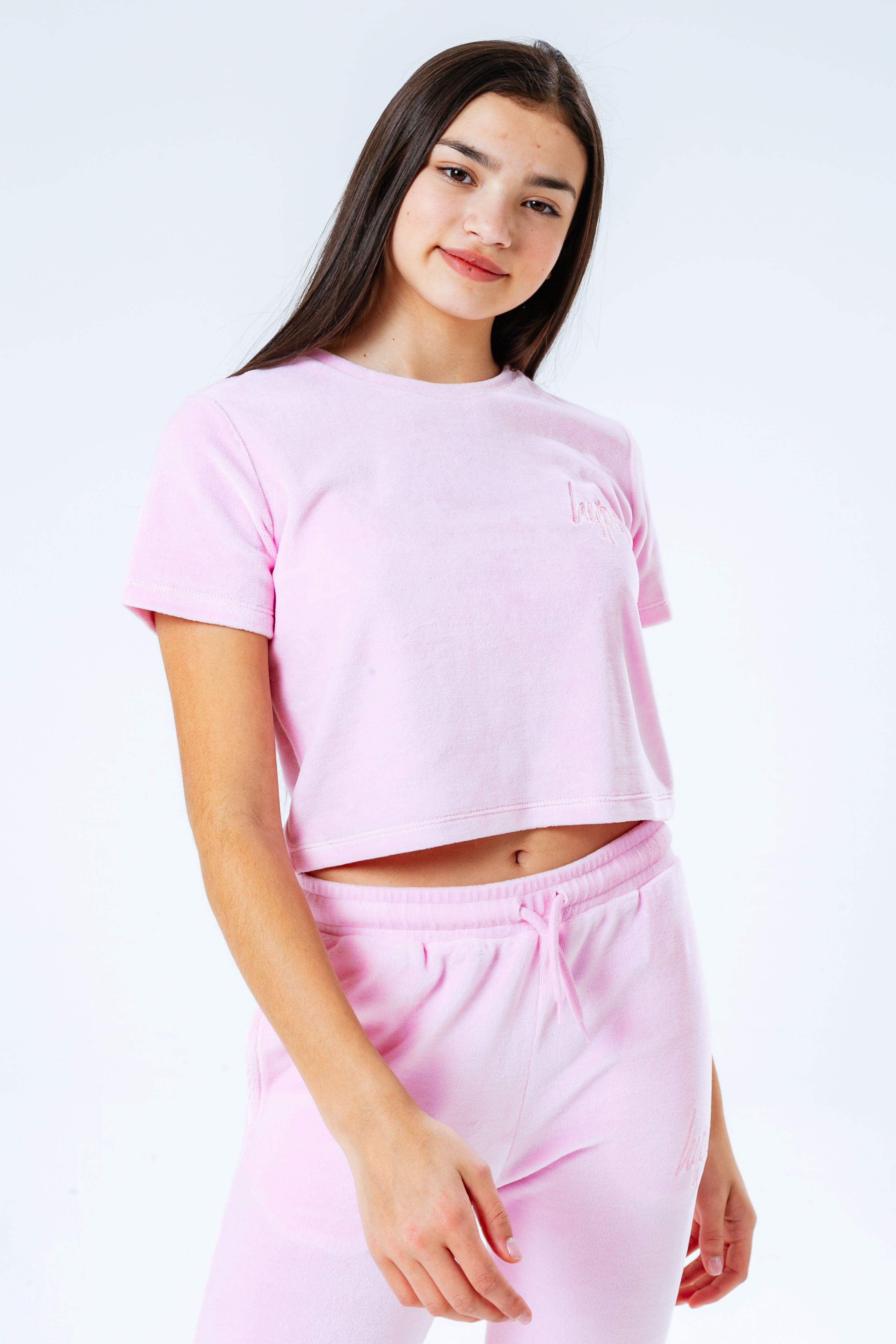 hype pink velour girls crop t-shirt