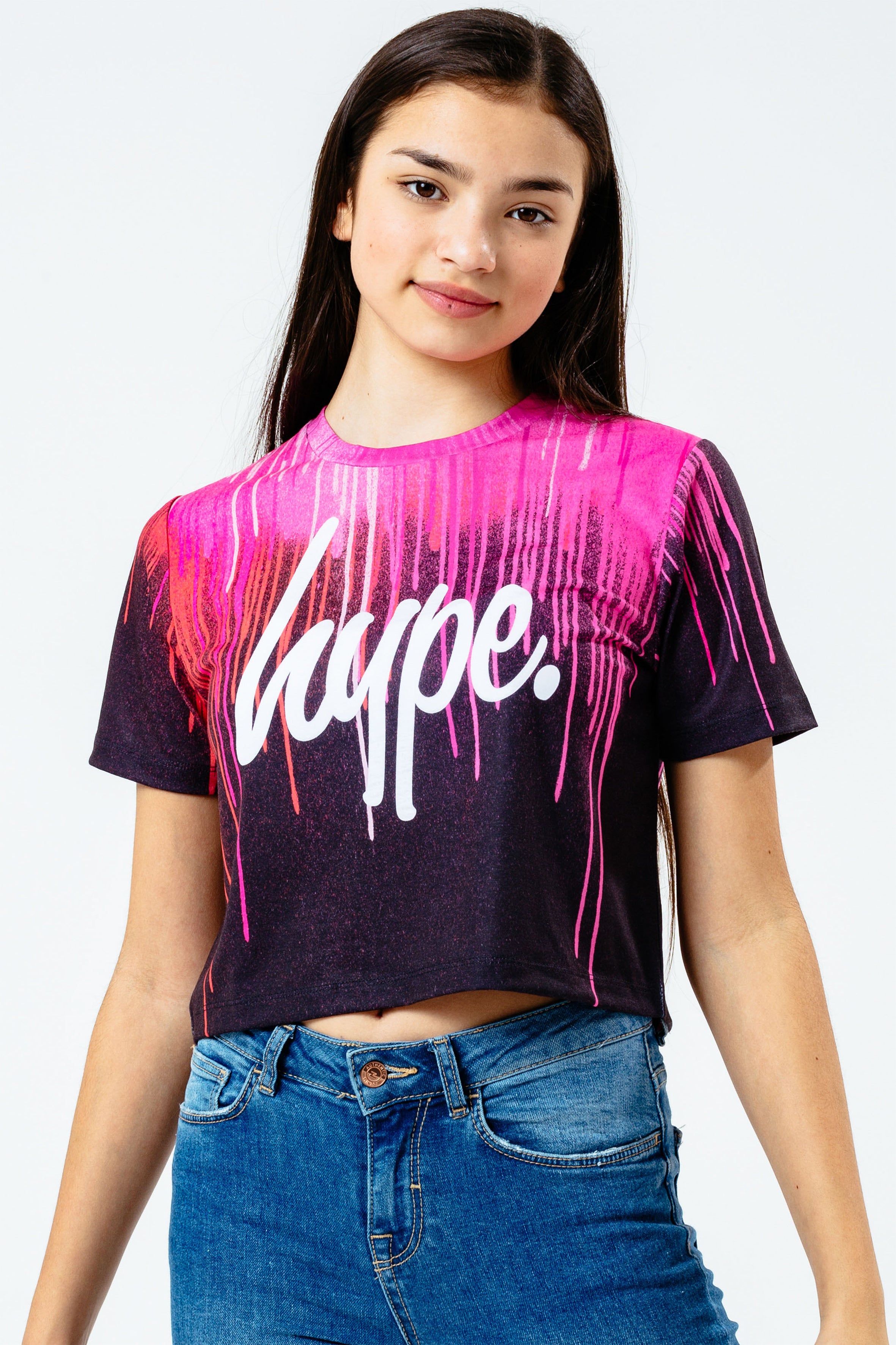 hype pink drips girls crop t-shirt